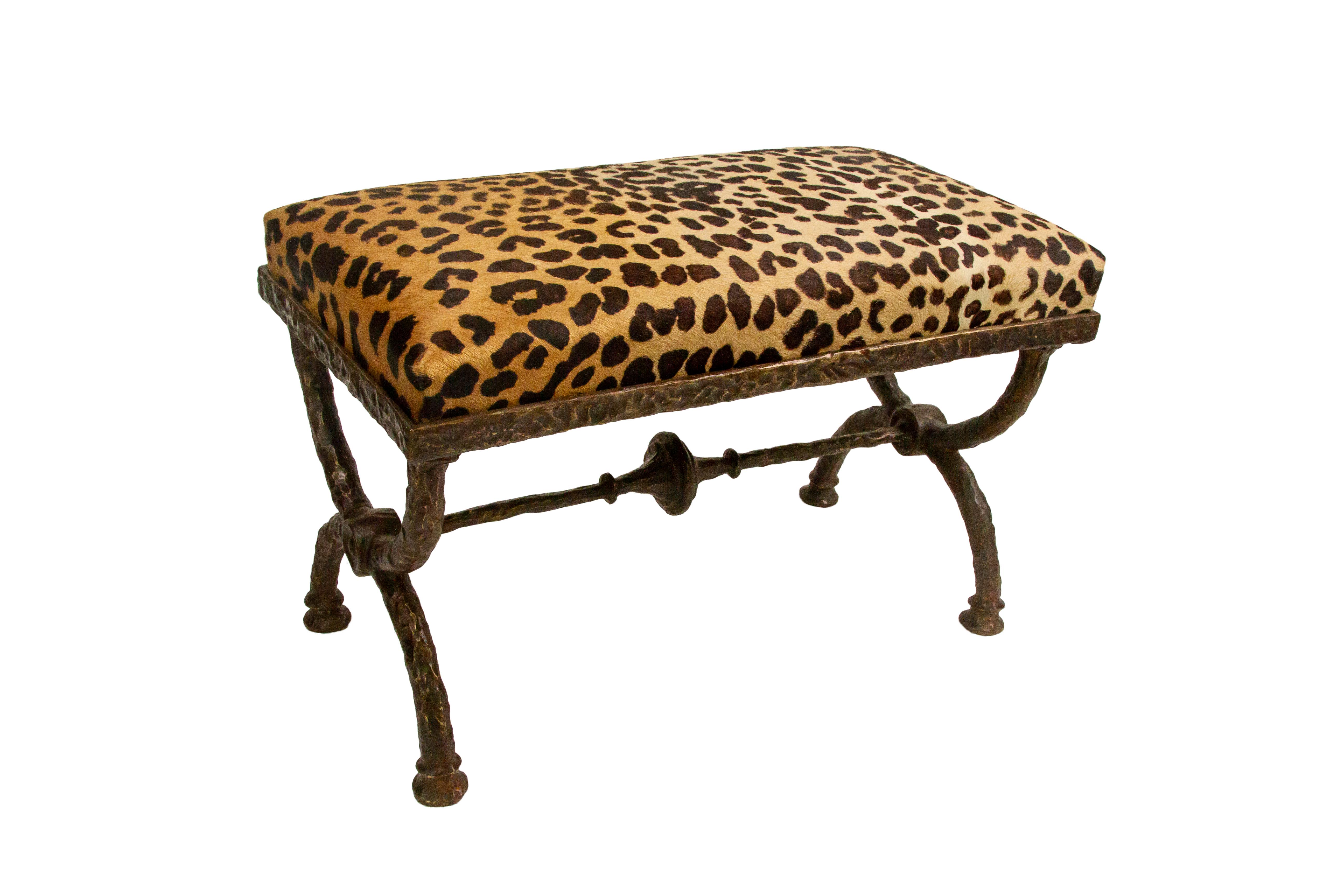 Bronze Stool with Upholstered Brown or Black Leather Seat In New Condition For Sale In Ballard, CA