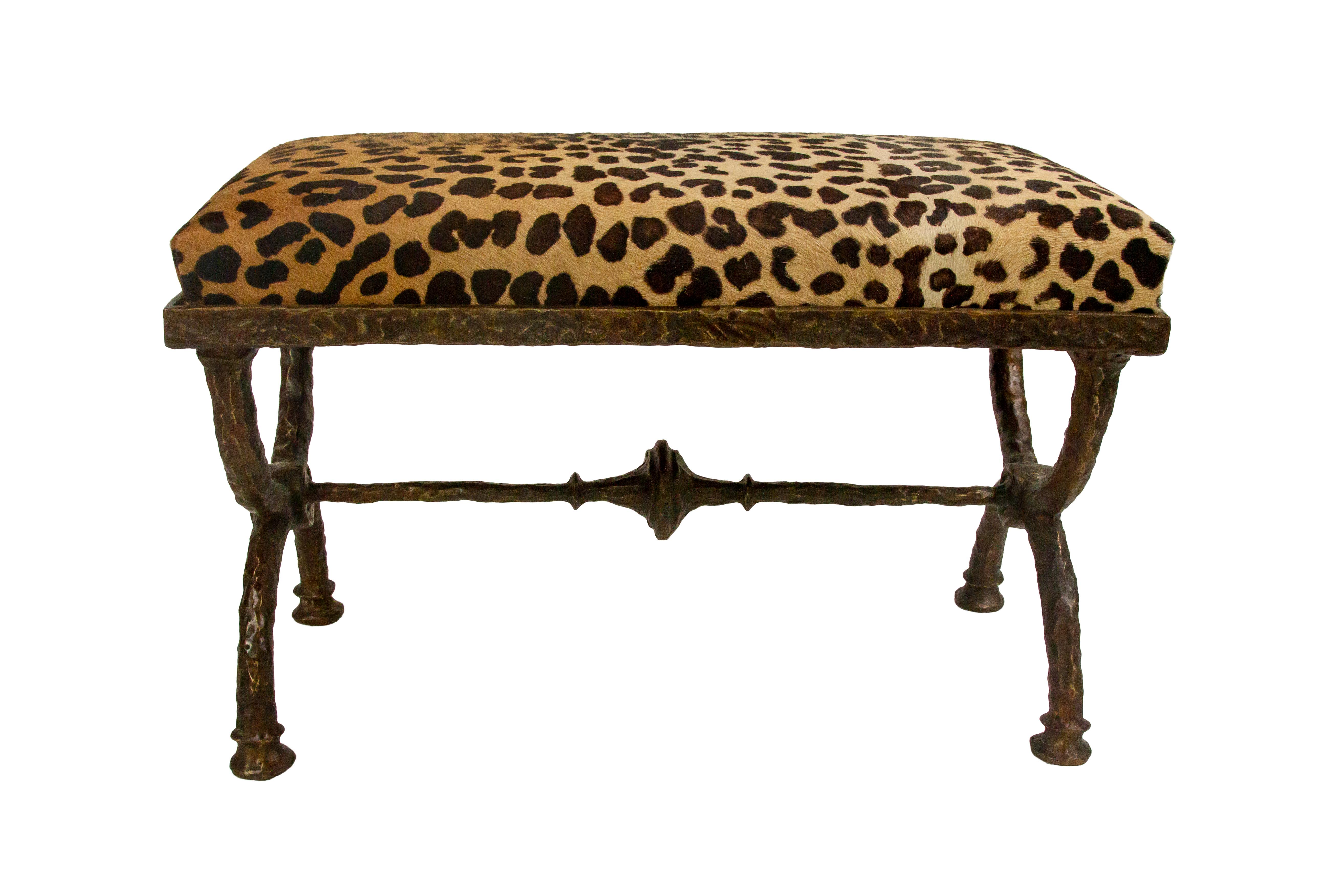 Contemporary Bronze Stool with Upholstered Brown or Black Leather Seat For Sale
