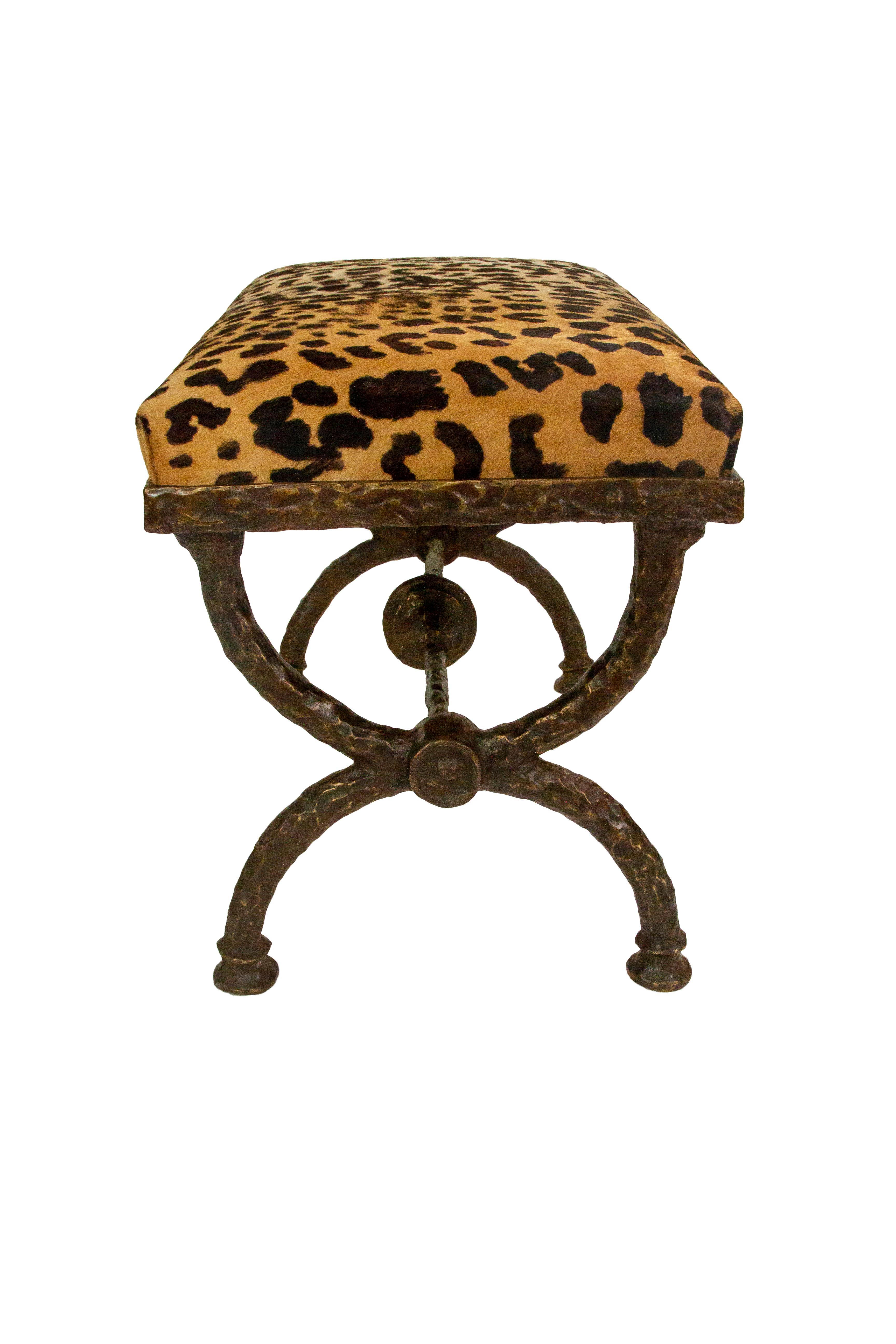 Bronze Stool with Upholstered Brown or Black Leather Seat For Sale 1