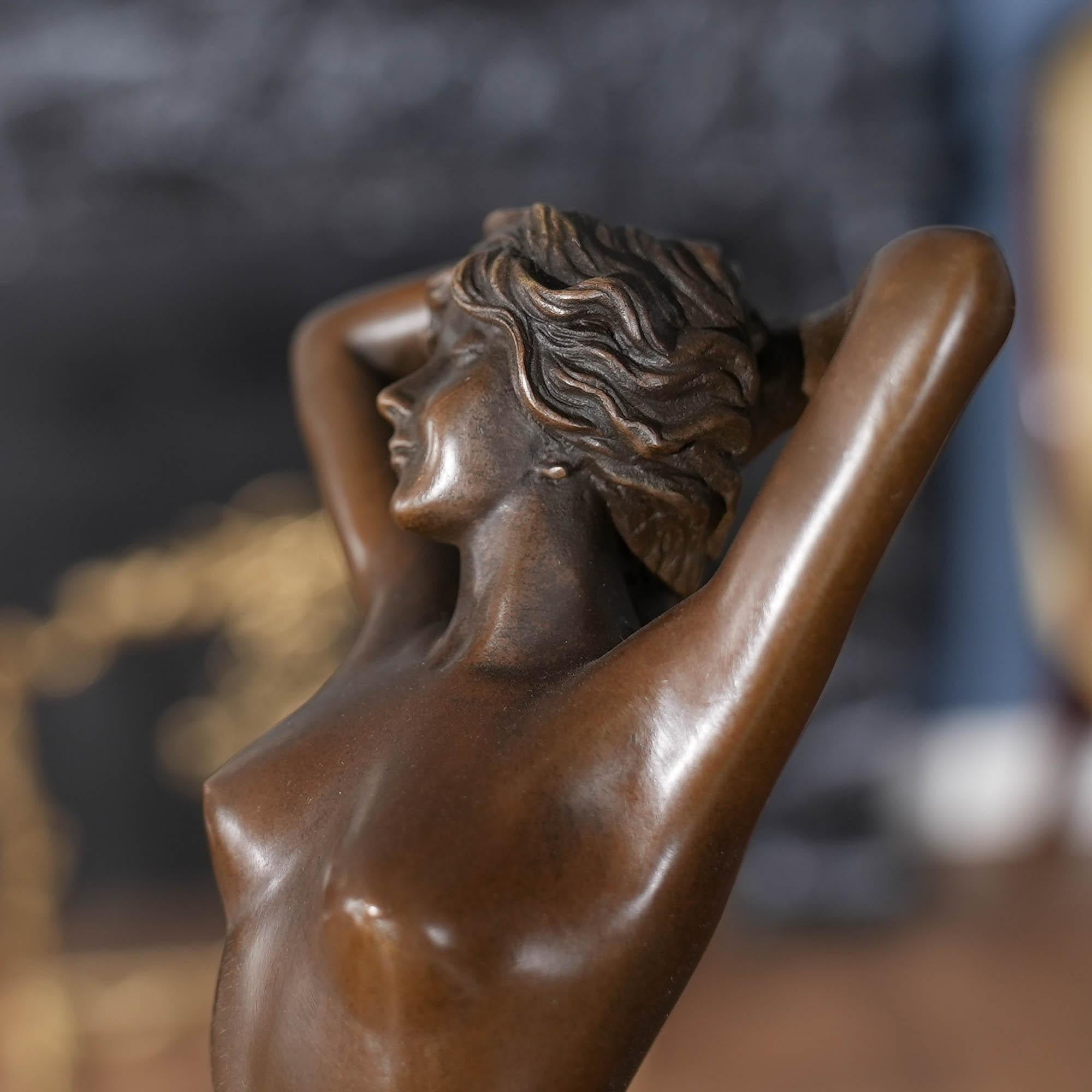 Bronze Stretching Woman on Marble Base In New Condition For Sale In Annville, PA