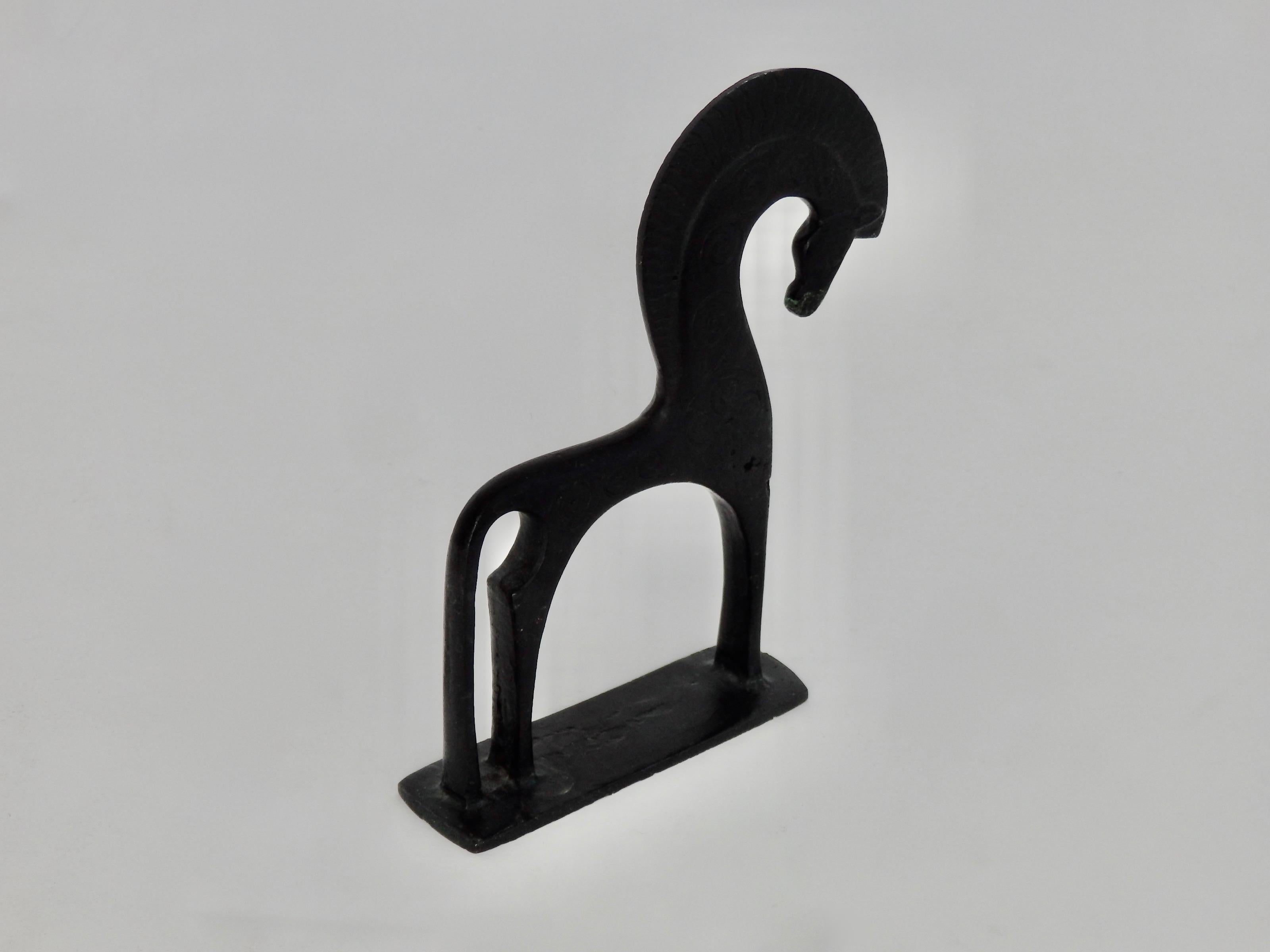Mid-Century Modern Bronze Stylized Etruscan Horse, after Frederick Weinberg For Sale