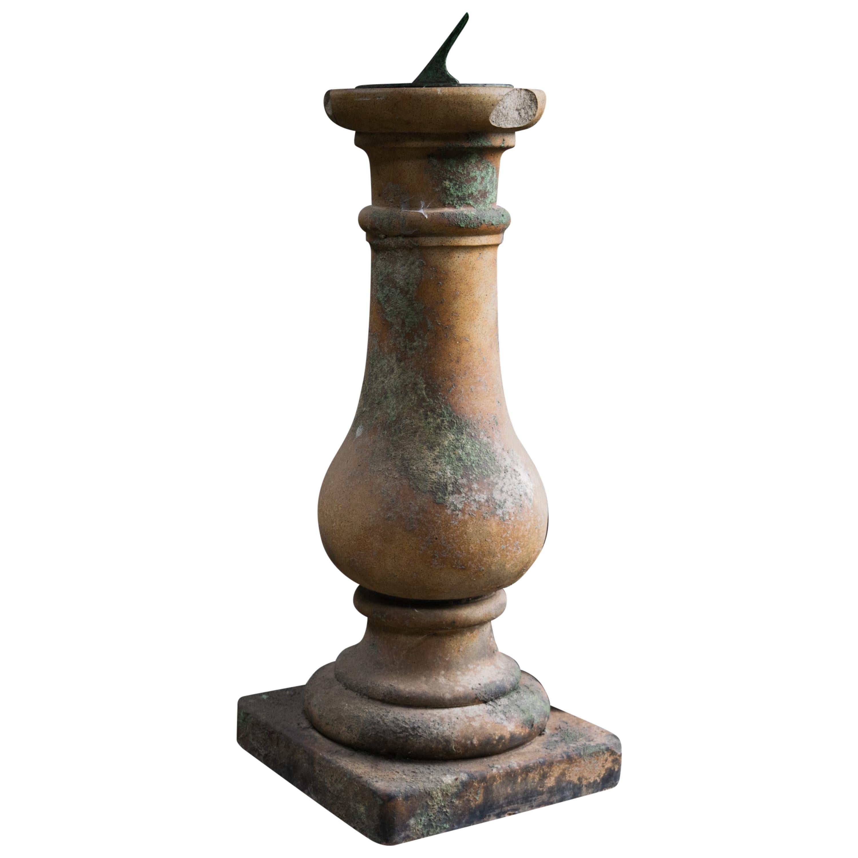 Bronze Sundial on Stoneware Baluster with Square Base For Sale