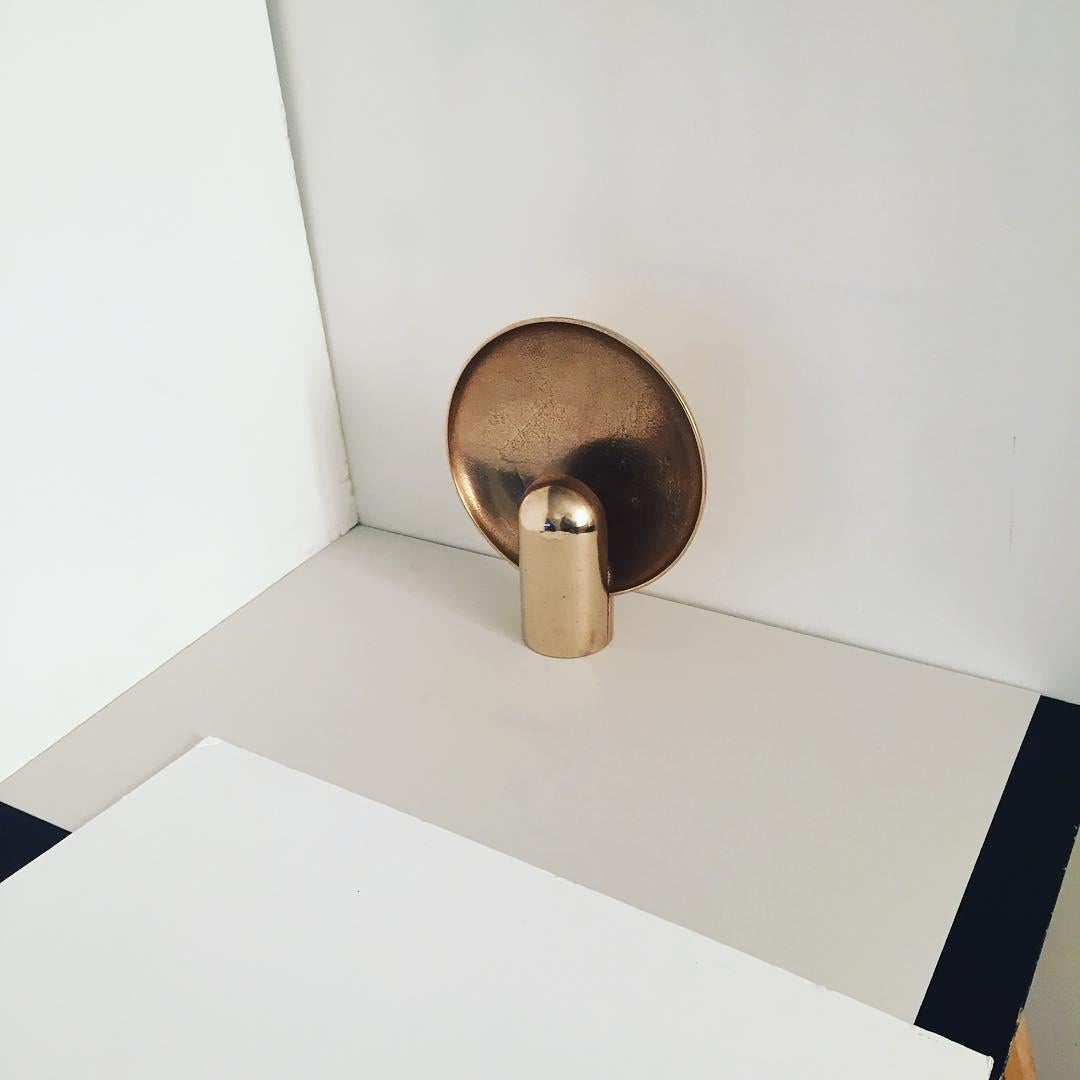 Contemporary Round Disc-like Golden Bronze Surface Wall Sconce by Henry Wilson For Sale 2