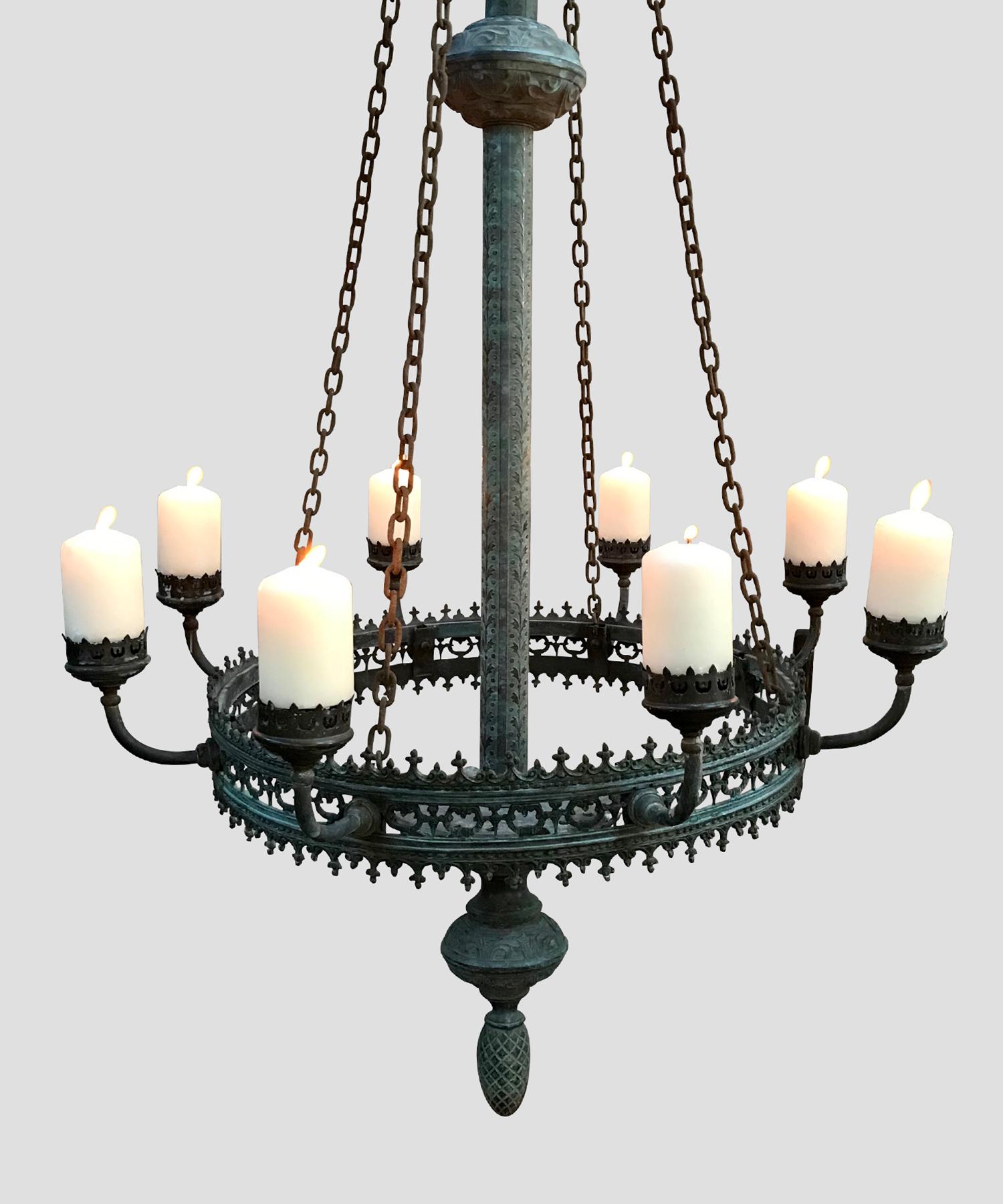 Unique form, with original patina. Holds (8) candles.