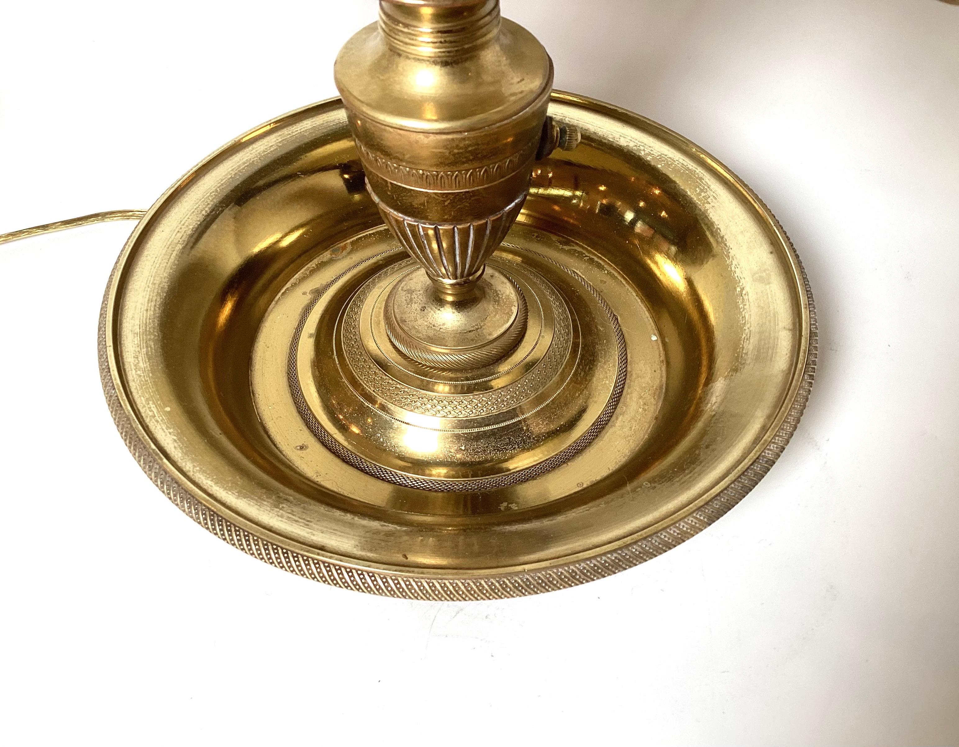 Bronze Swan Motif Three Light Tole Shade Bouiotte Lamp In Good Condition For Sale In Lambertville, NJ