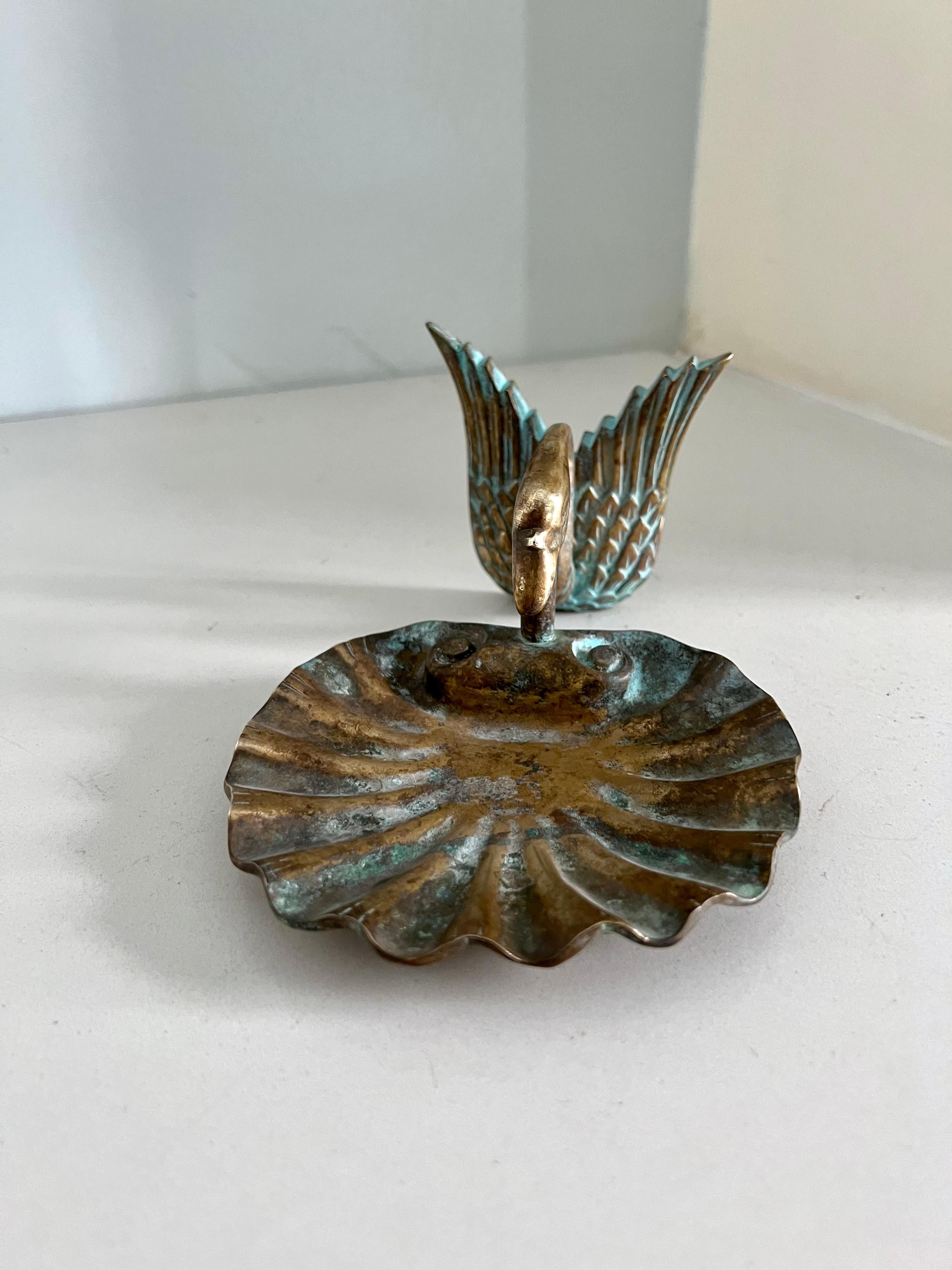 Mid-Century Modern Bronze Swan or Goose with Shell Soap Dish For Sale