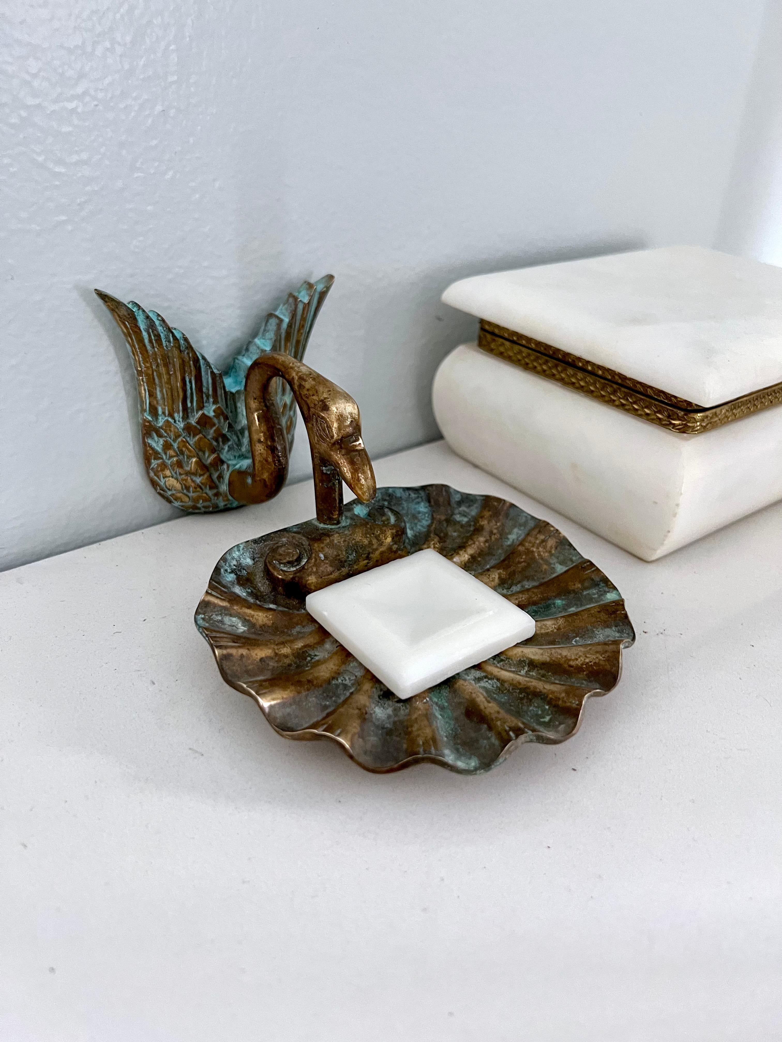 Bronze Swan or Goose with Shell Soap Dish For Sale 2