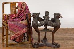 Bronze Table Base with Three Griffins Statues in Dark Patina - Vintage