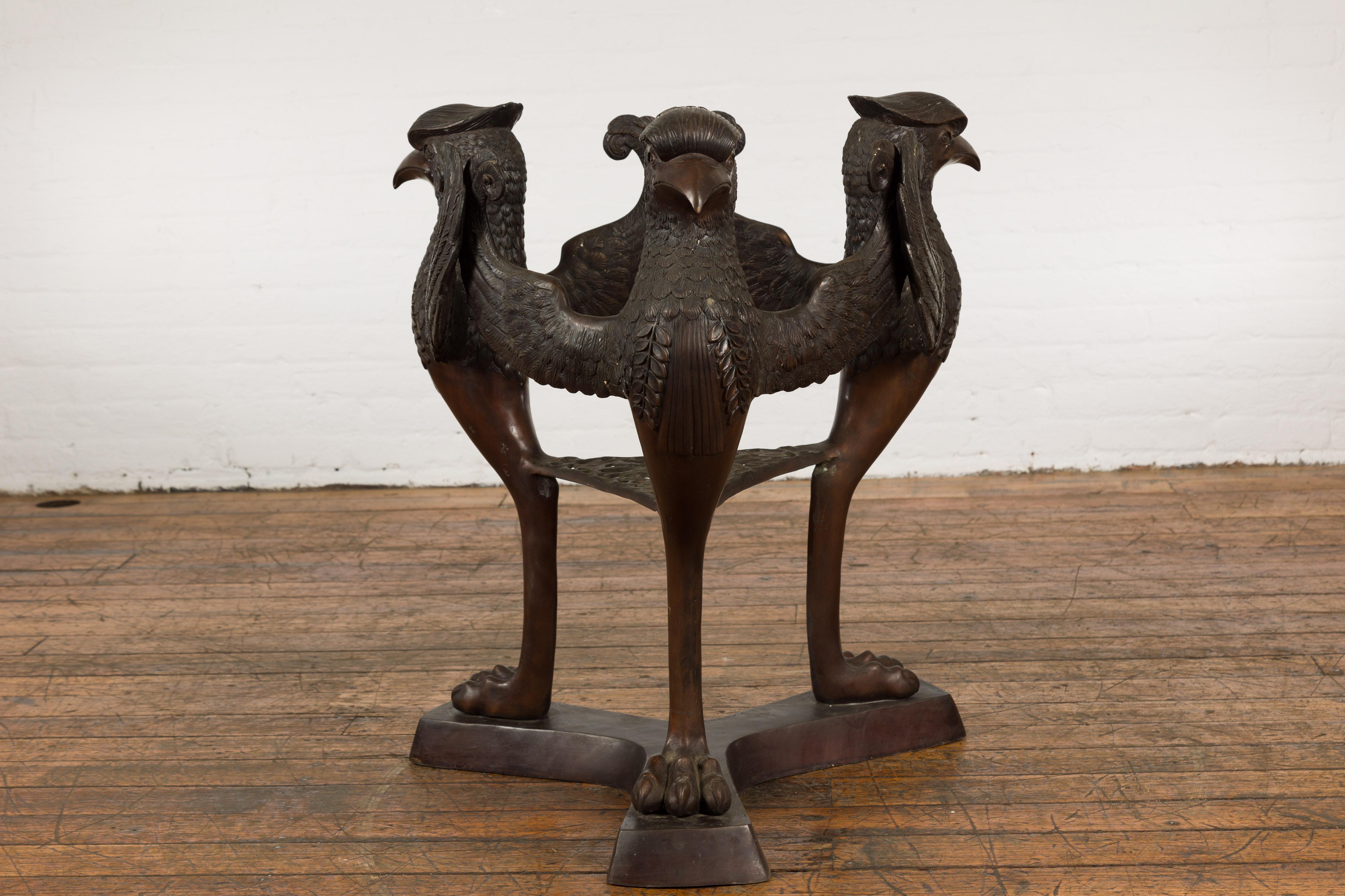 Cast Contemporary Bronze Griffins Table Base For Sale