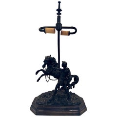 Bronze Table Lamp, a Man and His Stallion, Having a Foundry Mark