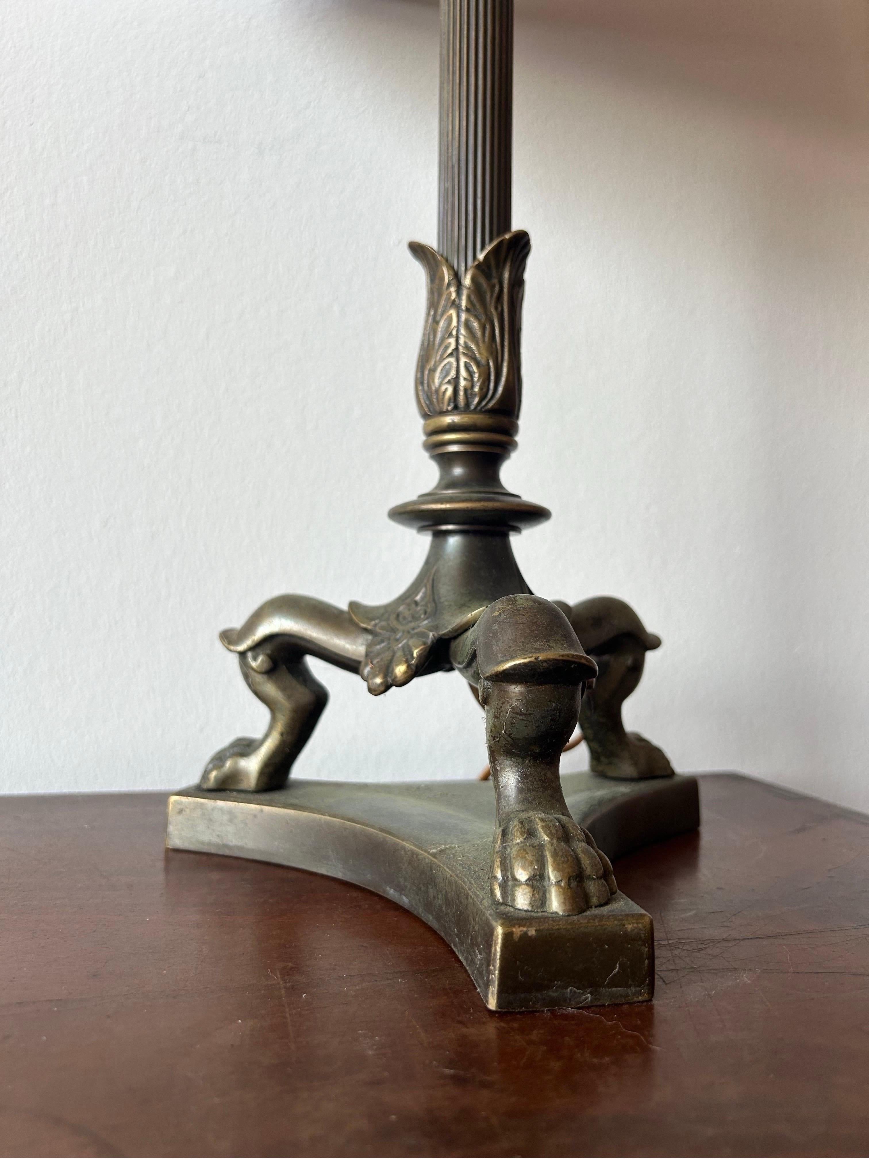 Artist made Bronze lamp attributed Danish Sculptor TH Stein and is made in the 1850’s.
The lamp has clear references to both Pompeii and Herculanum.
The lamp is made in solid bronze with a beautiful natural patina which the lamp has gotten after