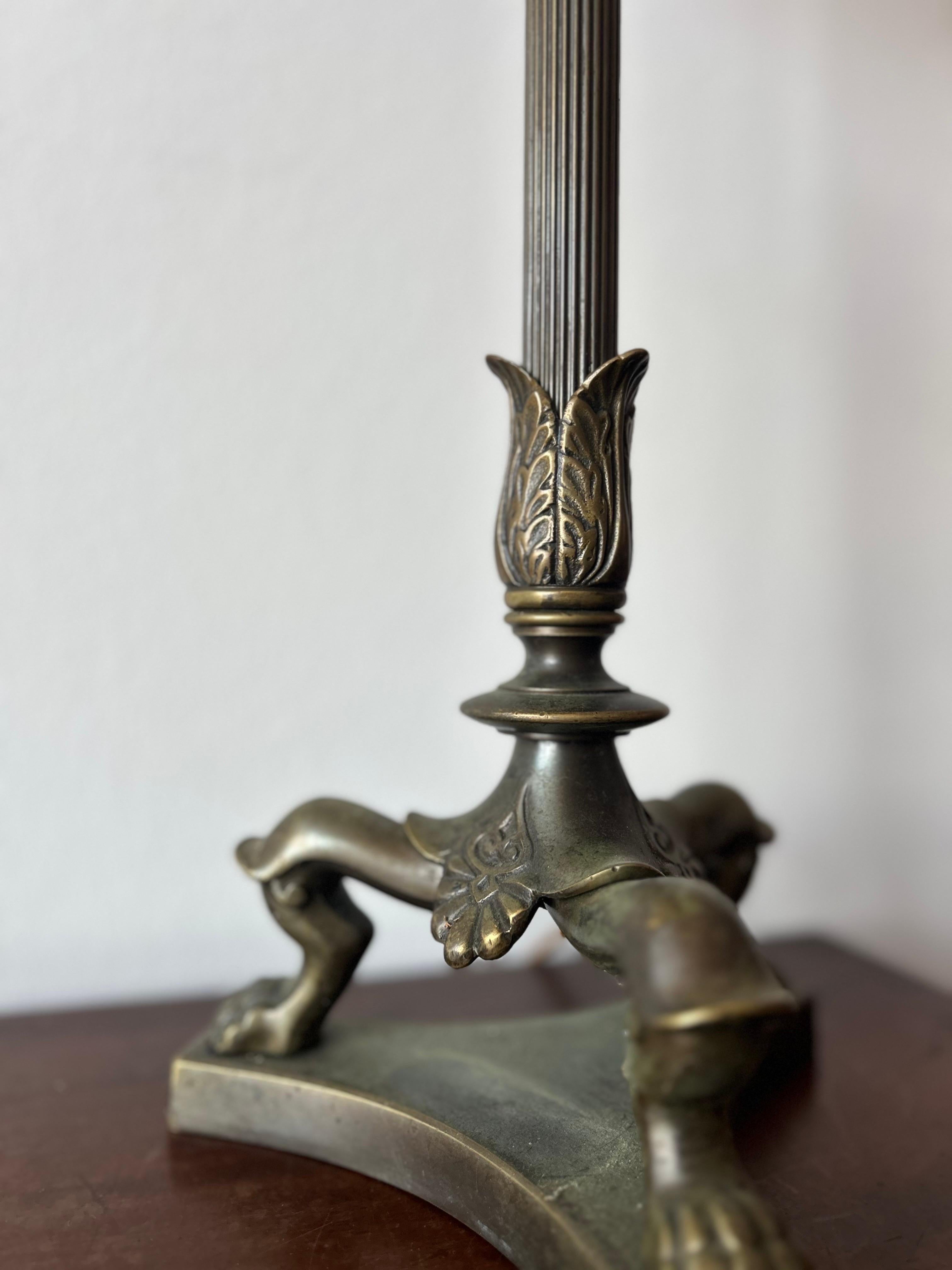 Brass Bronze Table Lamp by Danish Sculptor TH Stein Denmark 1850’s For Sale
