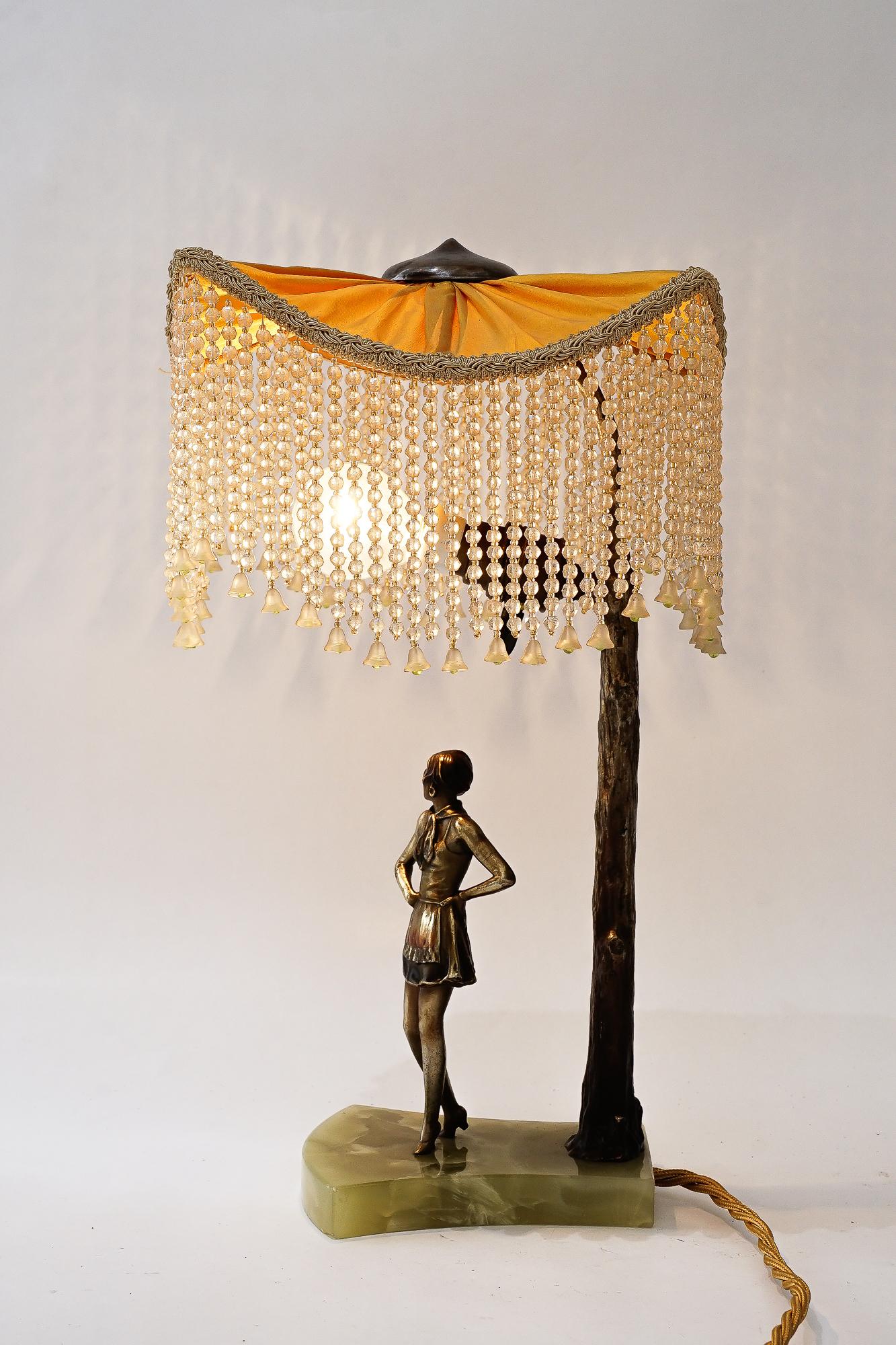 Bronze table lamp with marble and fabric shade vienna around 1908 For Sale 4