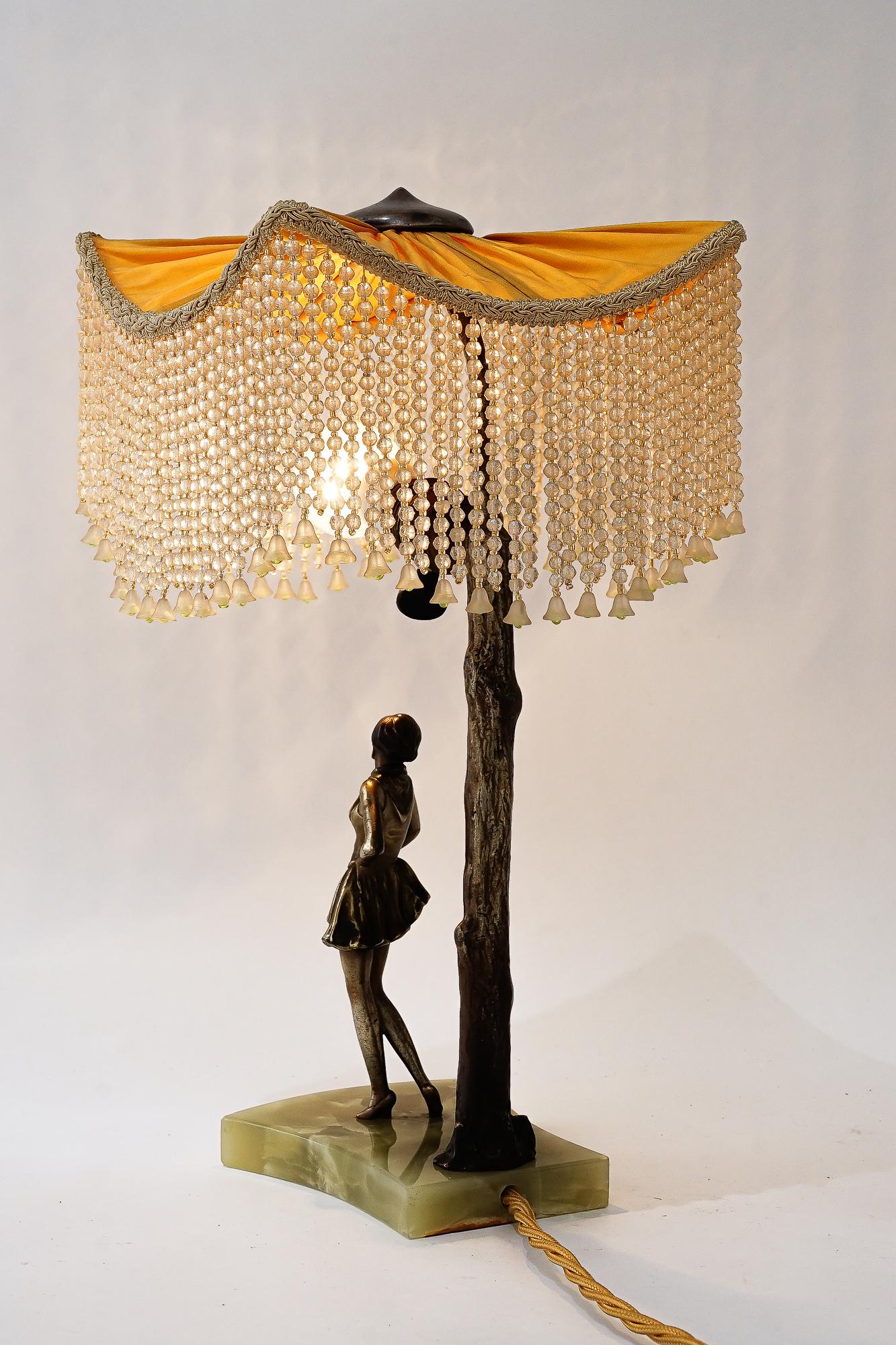 Bronze table lamp with marble and fabric shade vienna around 1908 For Sale 5