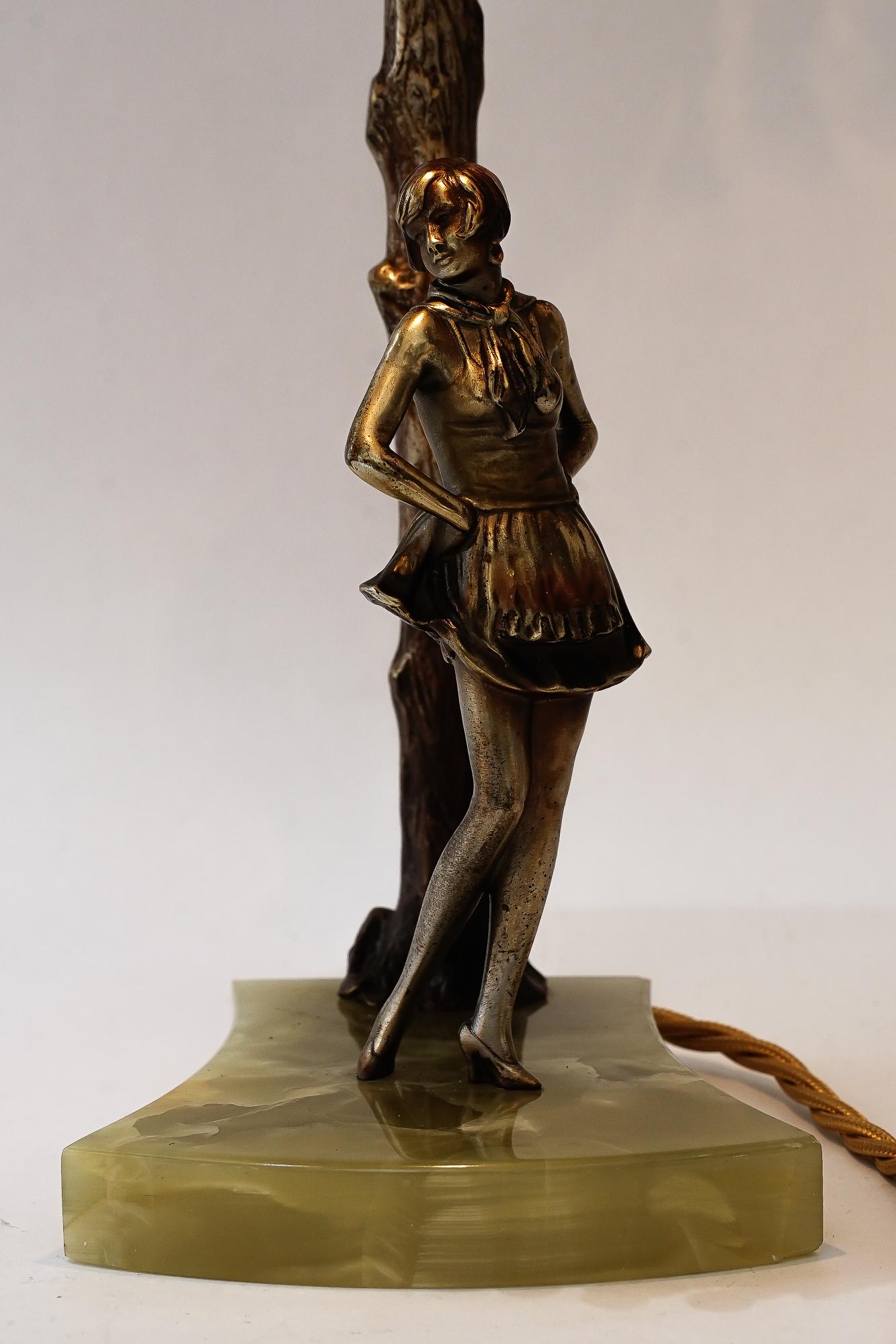 Bronze table lamp with marble and fabric shade vienna around 1908 For Sale 6