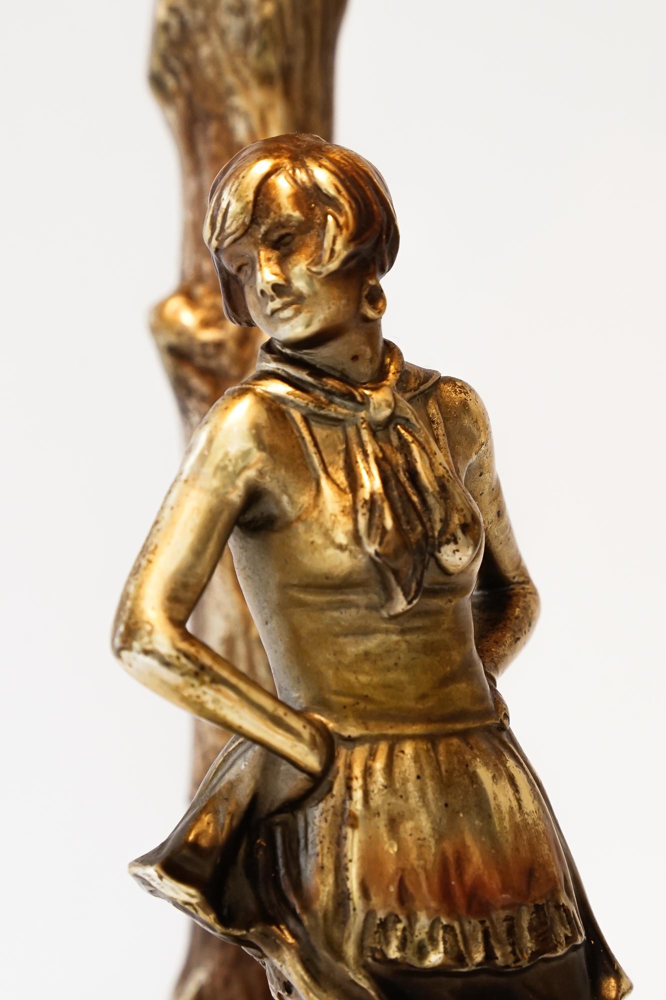 Bronze table lamp with marble and fabric shade vienna around 1908 For Sale 8