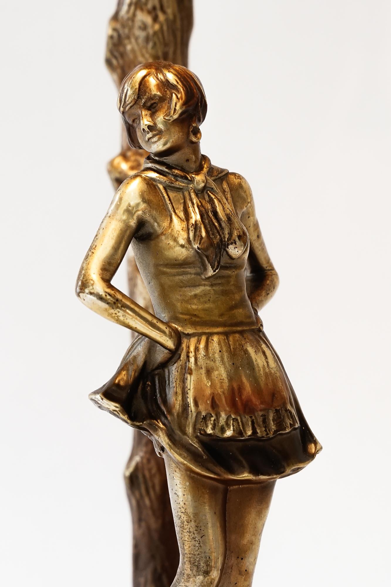 Bronze table lamp with marble and fabric shade vienna around 1908 For Sale 10