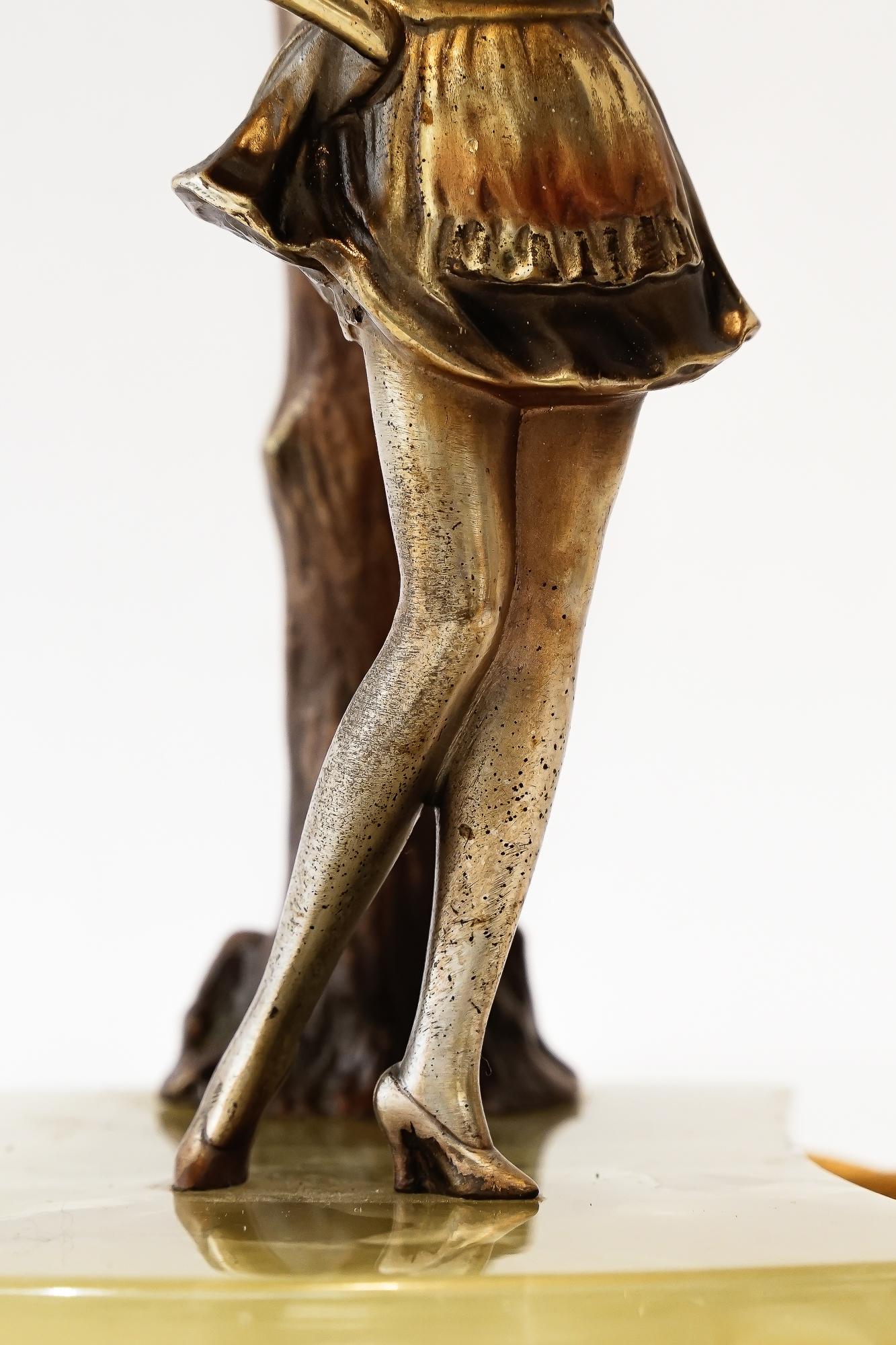 Bronze table lamp with marble and fabric shade vienna around 1908 For Sale 11