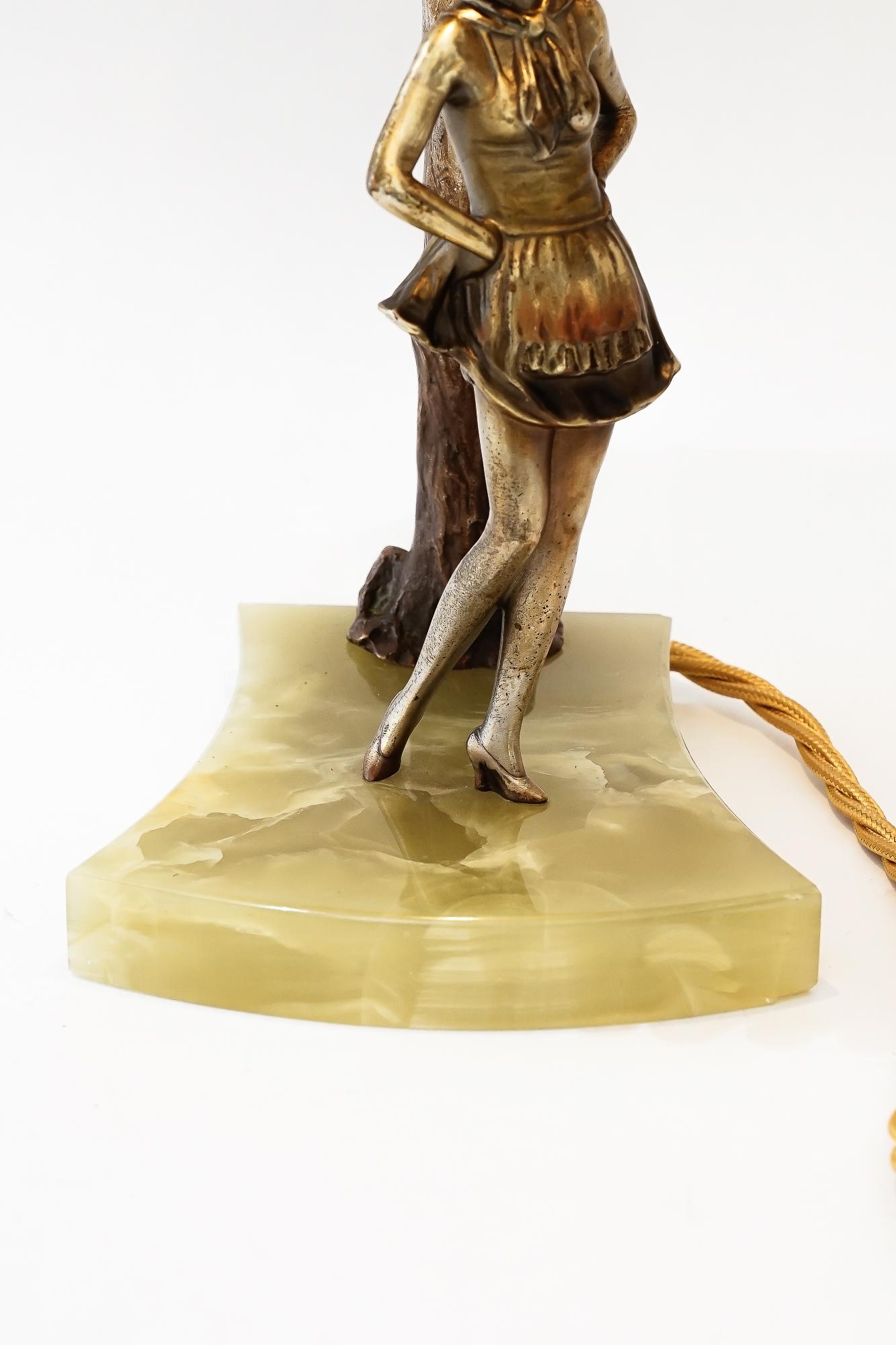 Bronze table lamp with marble and fabric shade vienna around 1908 For Sale 12