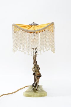 Bronze table lamp with marble and fabric shade vienna around 1908