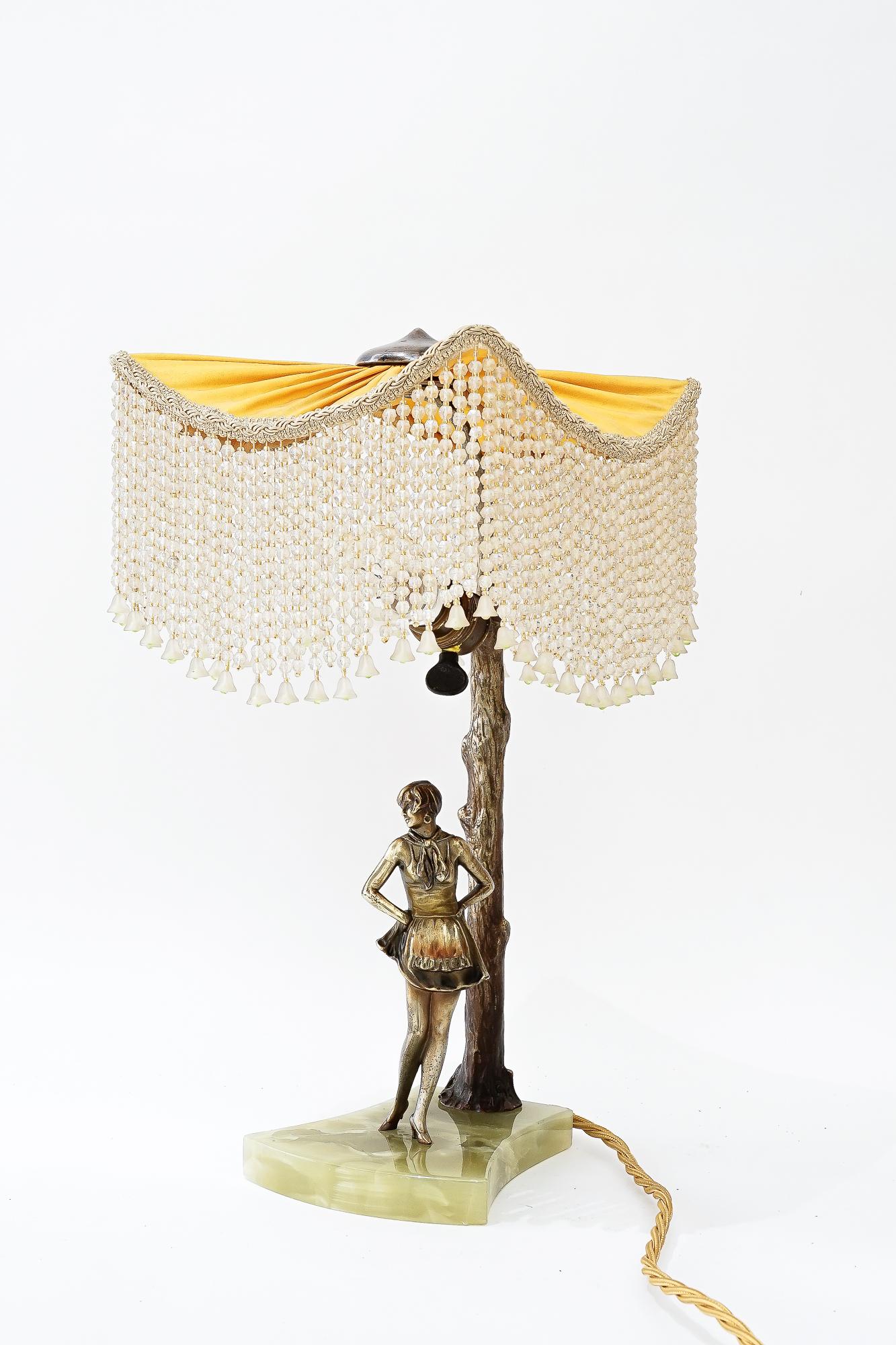 Bronze table lamp with marble and fabric shade vienna around 1908 For Sale 1