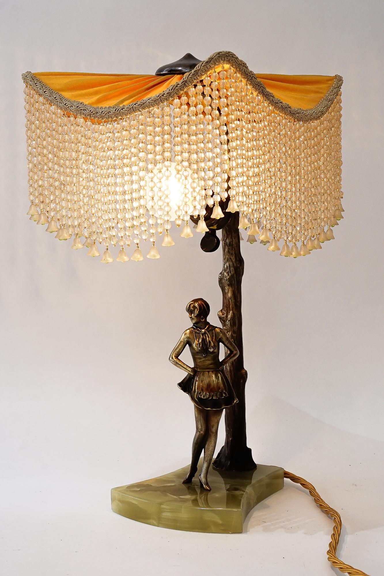 Bronze table lamp with marble and fabric shade vienna around 1908 For Sale 2