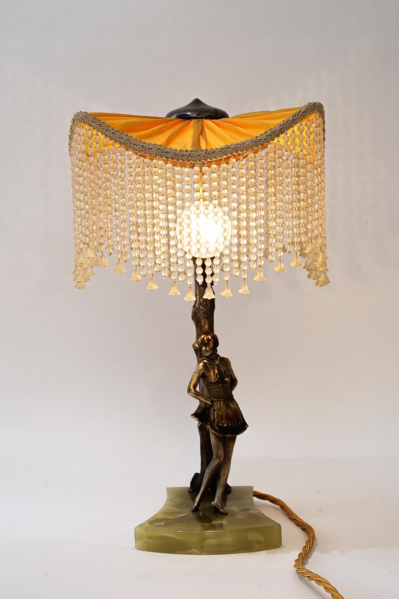 Bronze table lamp with marble and fabric shade vienna around 1908 For Sale 3