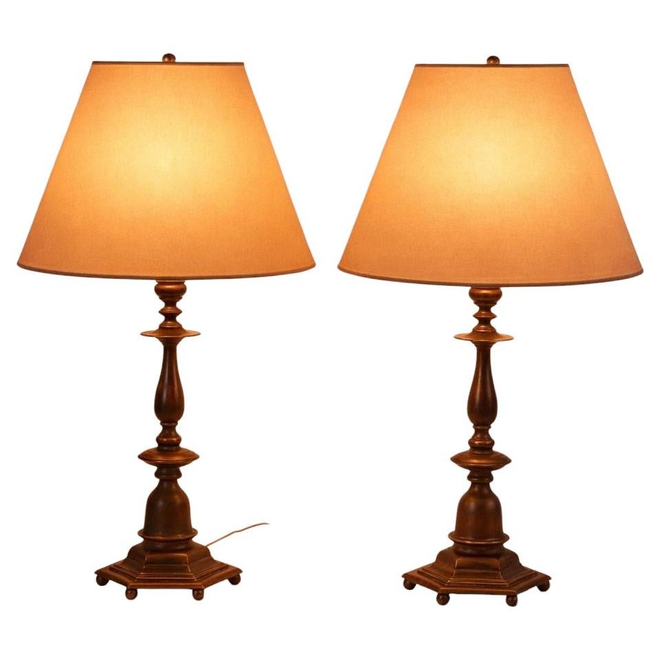 Bronze Table Lamps with Hexagonal Bases For Sale