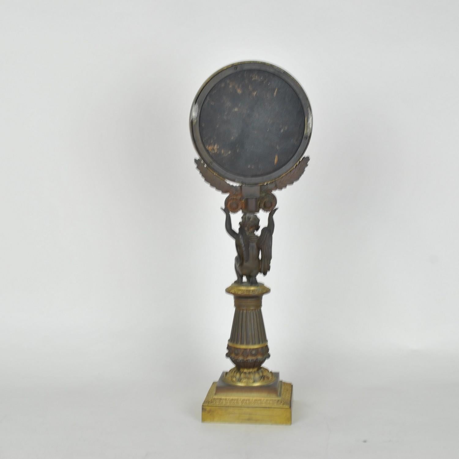 French Bronze Table Mirror, Restoration Period, XIXth Century For Sale