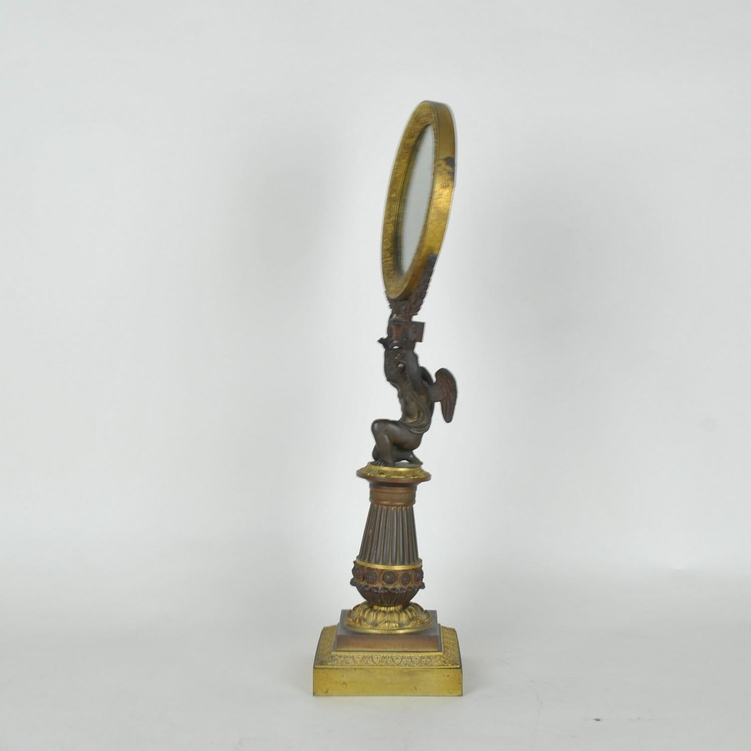 Bronze Table Mirror, Restoration Period, XIXth Century In Good Condition For Sale In MARSEILLE, FR