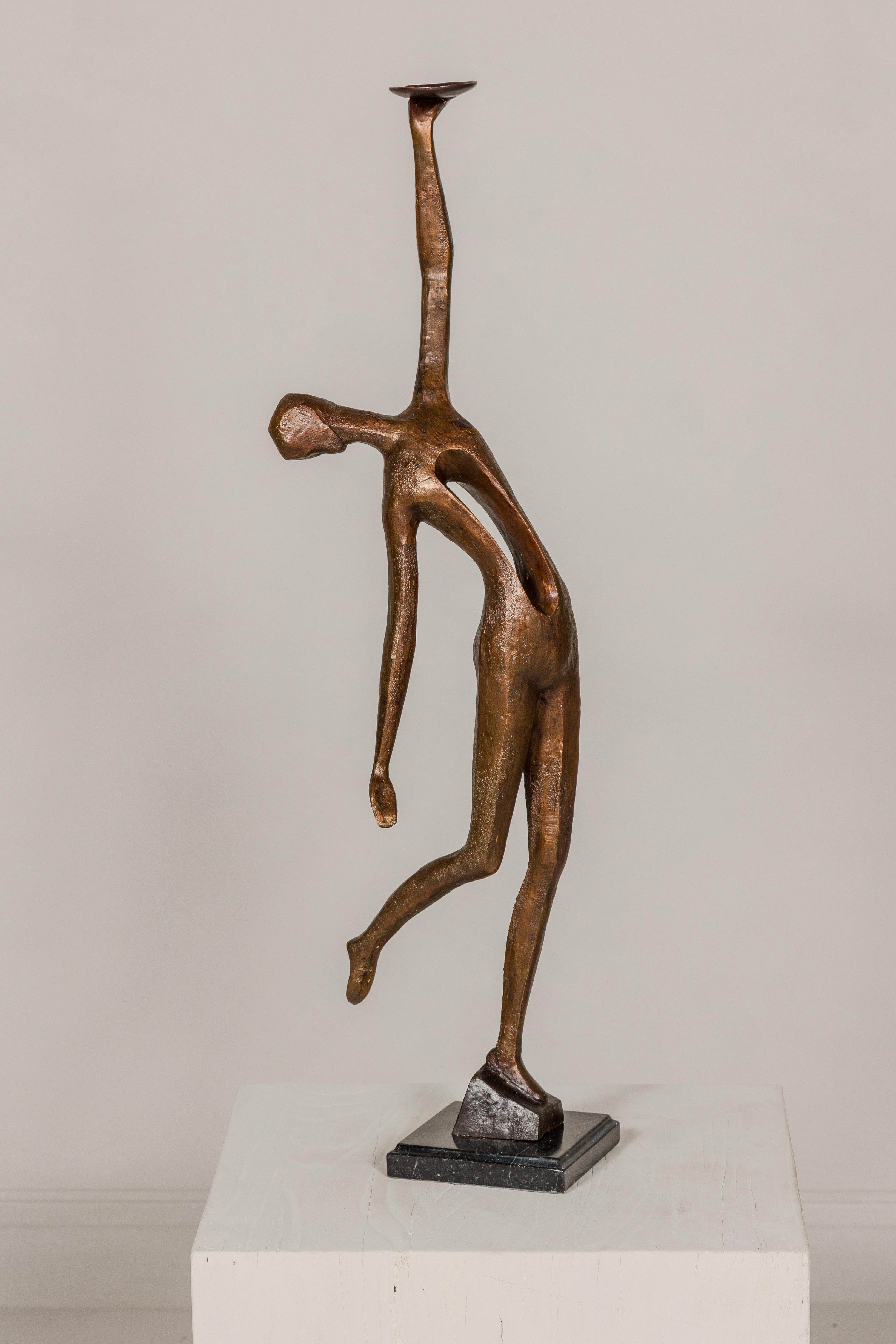 Contemporary Bronze Tabletop Statuette Depicting an Abstract Inspired Woman on Marble Base For Sale