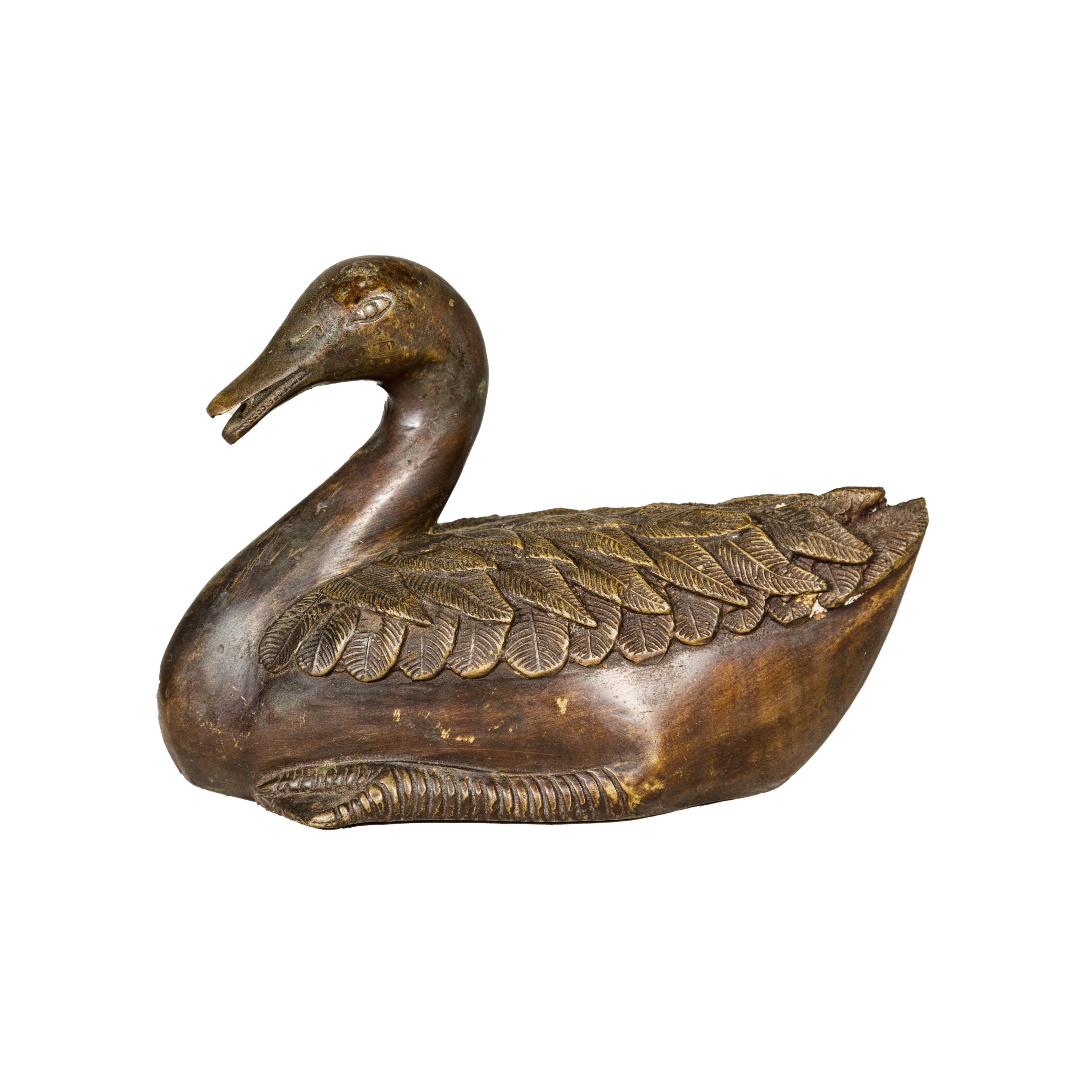 Bronze Tabletop Vintage Duck Statuette, Lost Wax with Fine Details For Sale 6