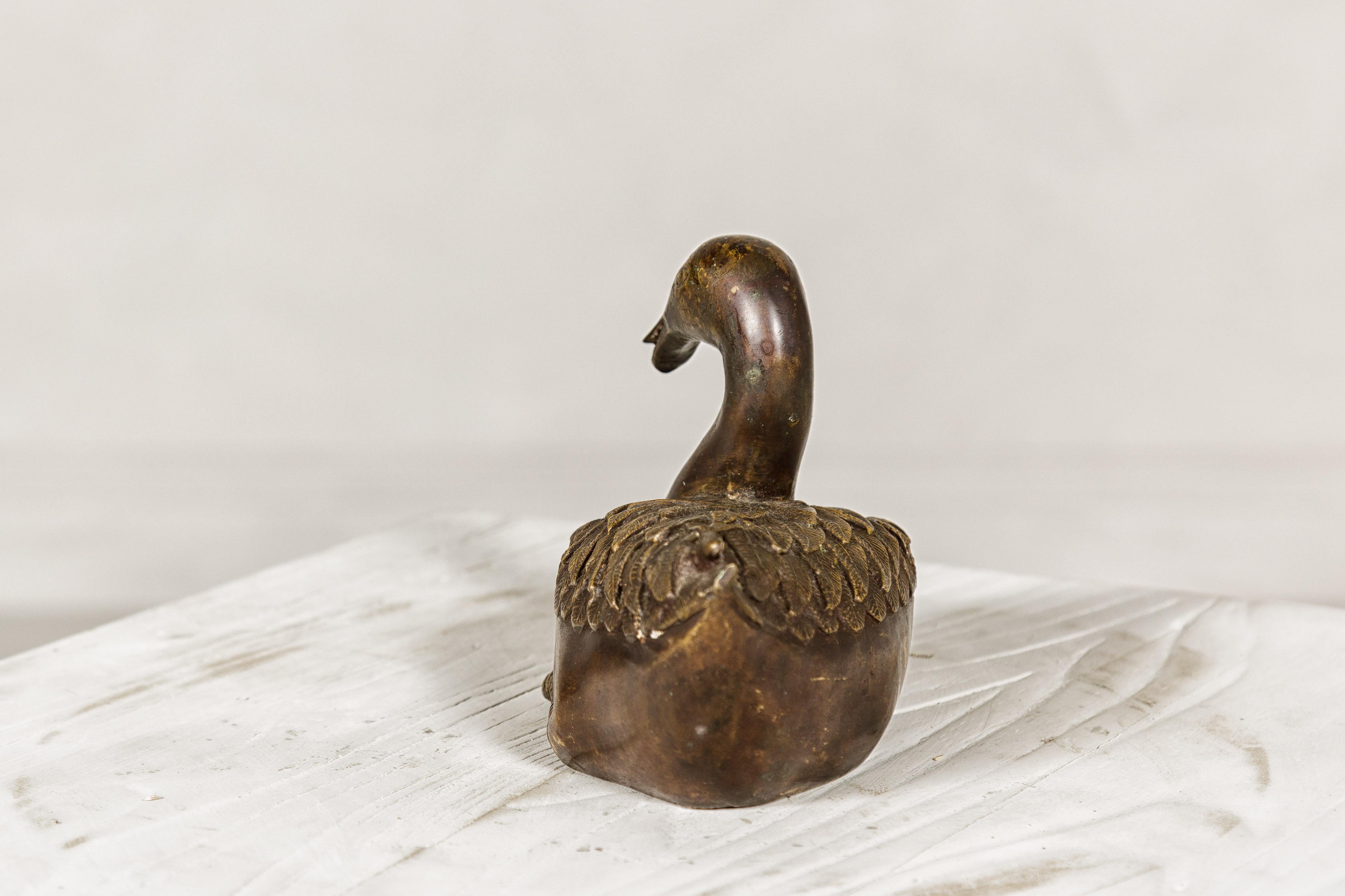 Bronze Tabletop Vintage Duck Statuette, Lost Wax with Fine Details For Sale 3