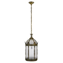 Antique Bronze & Textured Glass Cylindrical Hanging Lantern