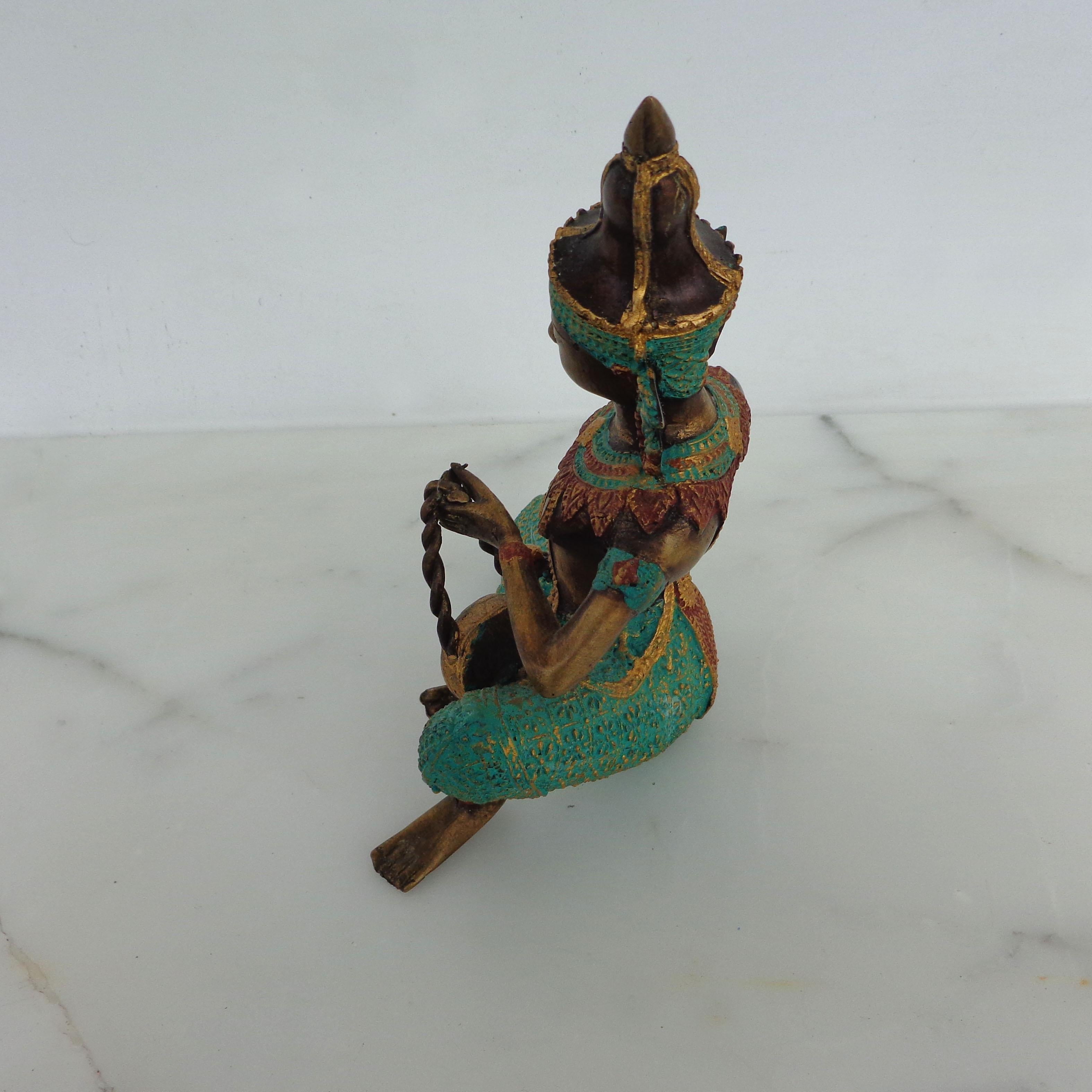 Asian Bronze Thai Sculpture of Musician Playing Drum For Sale