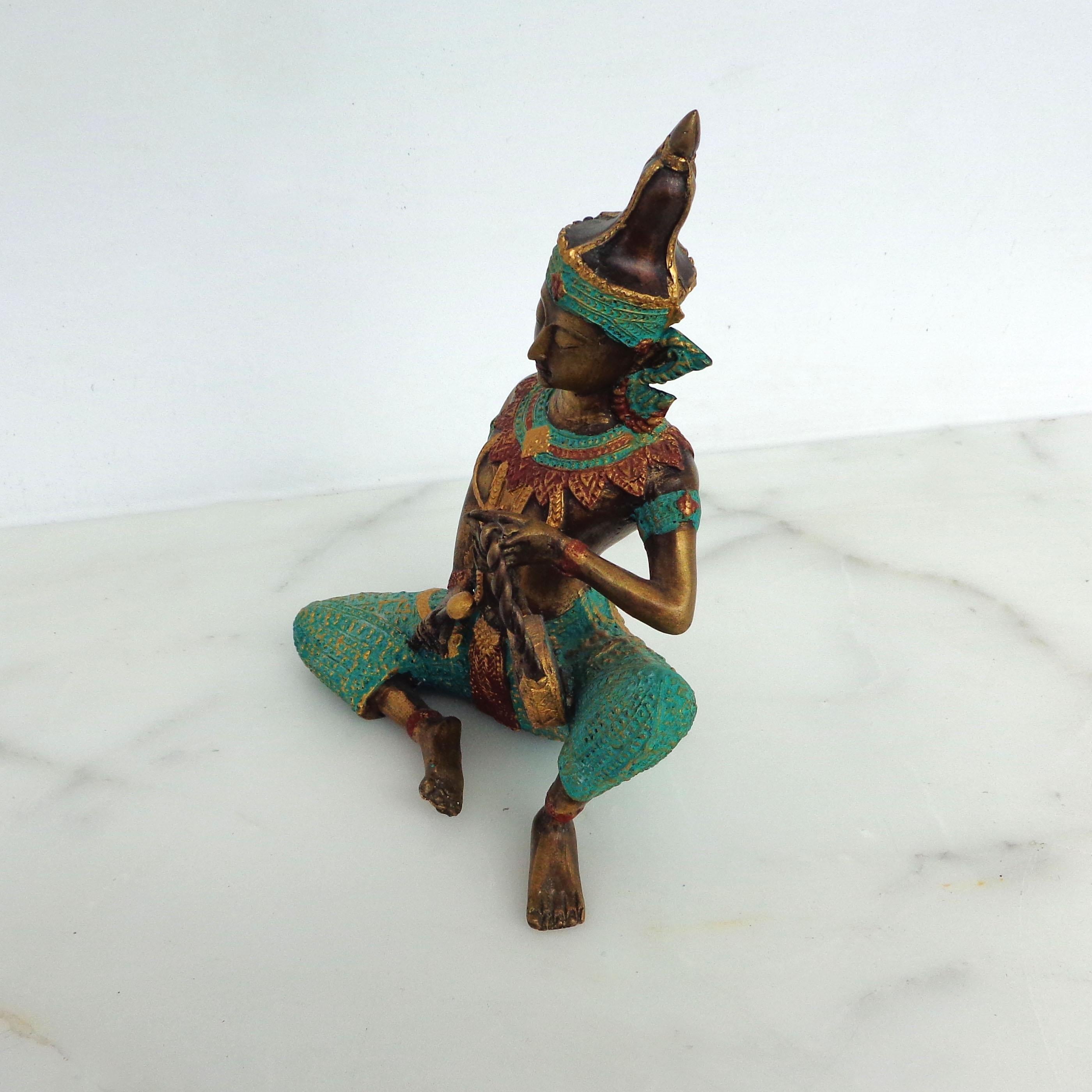 Bronze Thai Sculpture of Musician Playing Drum In Good Condition For Sale In Pasadena, TX