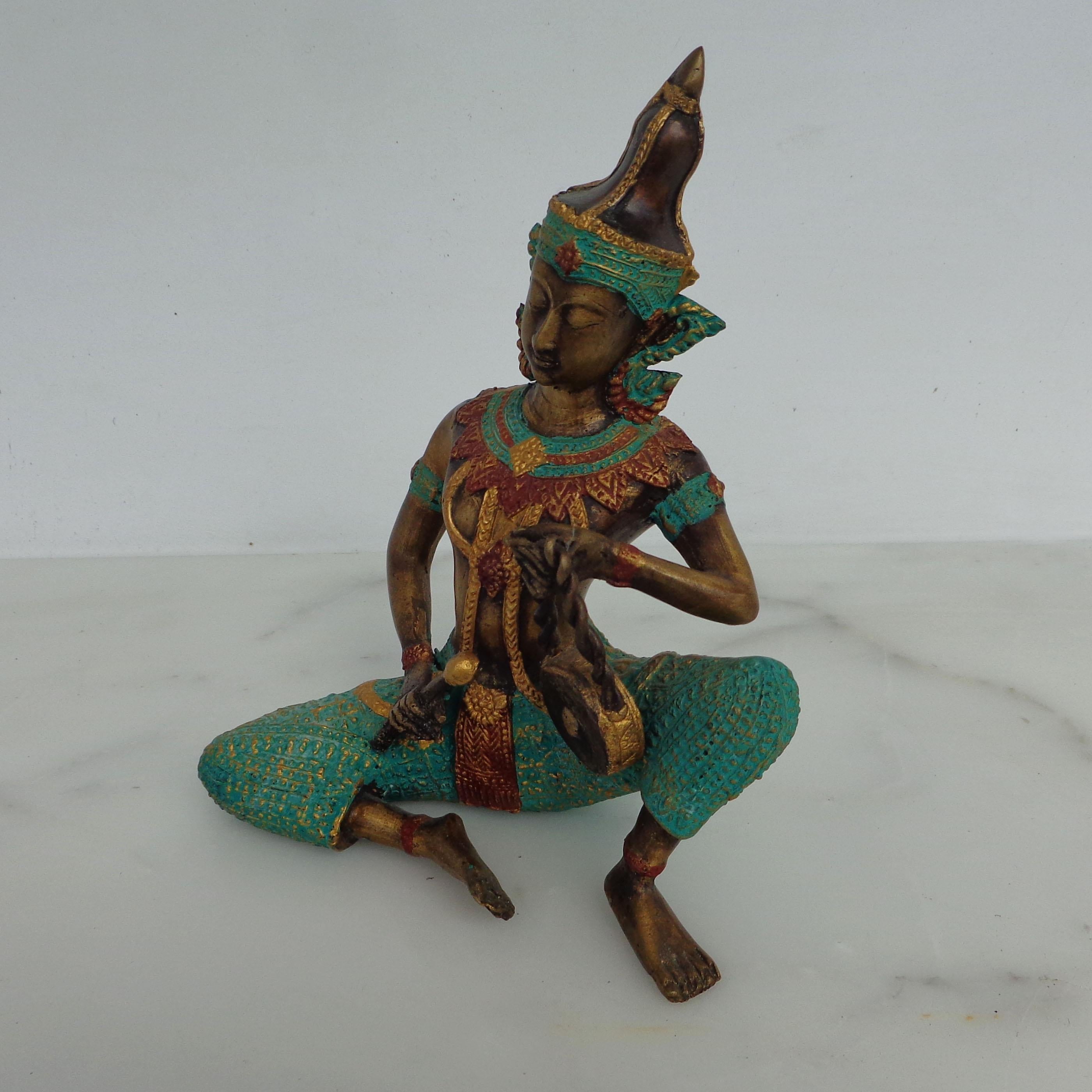 20th Century Bronze Thai Sculpture of Musician Playing Drum For Sale