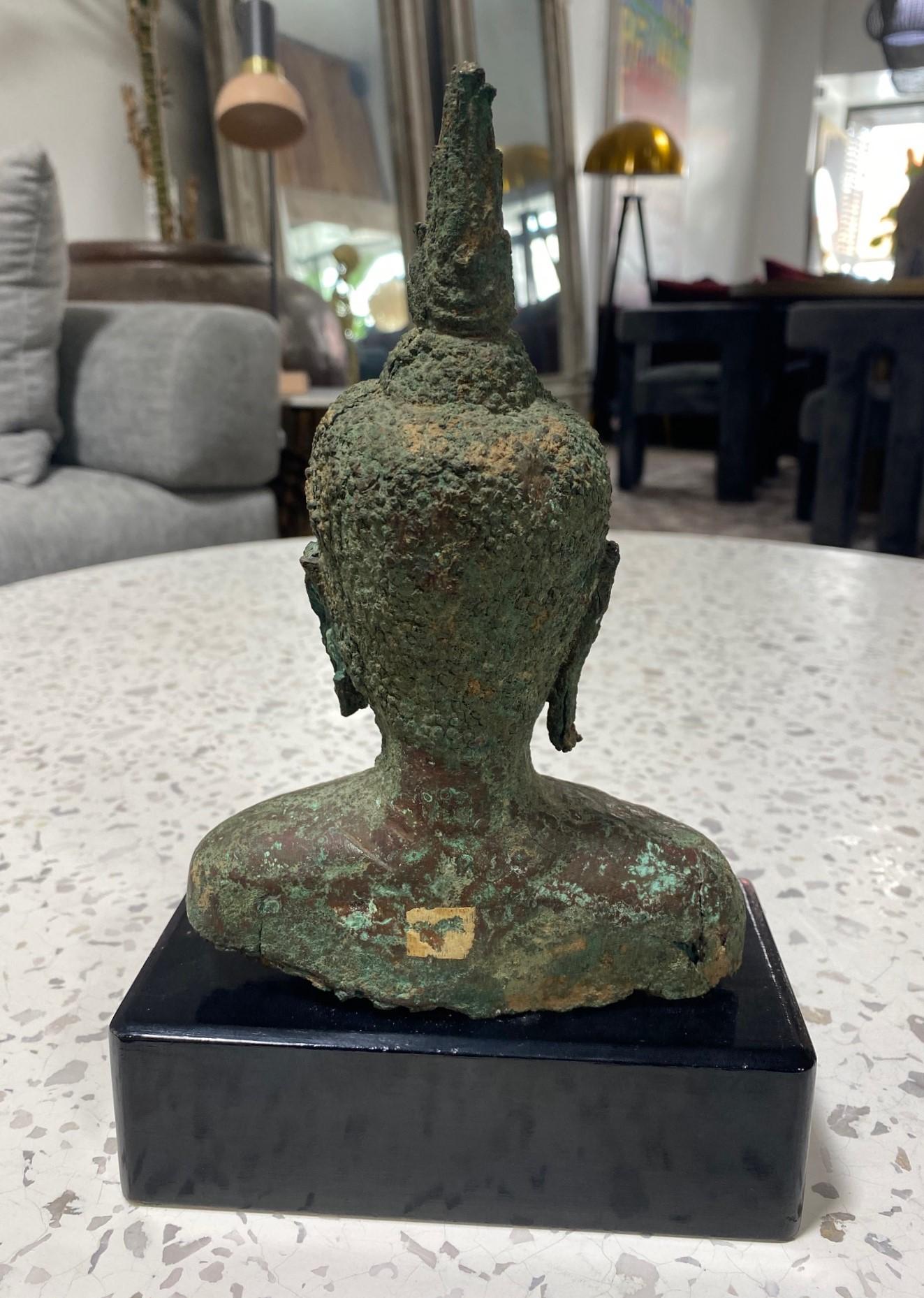 Bronze Thai Siam Asian Temple Shrine Buddha Head Bust Fragment 18th-19th Century For Sale 6