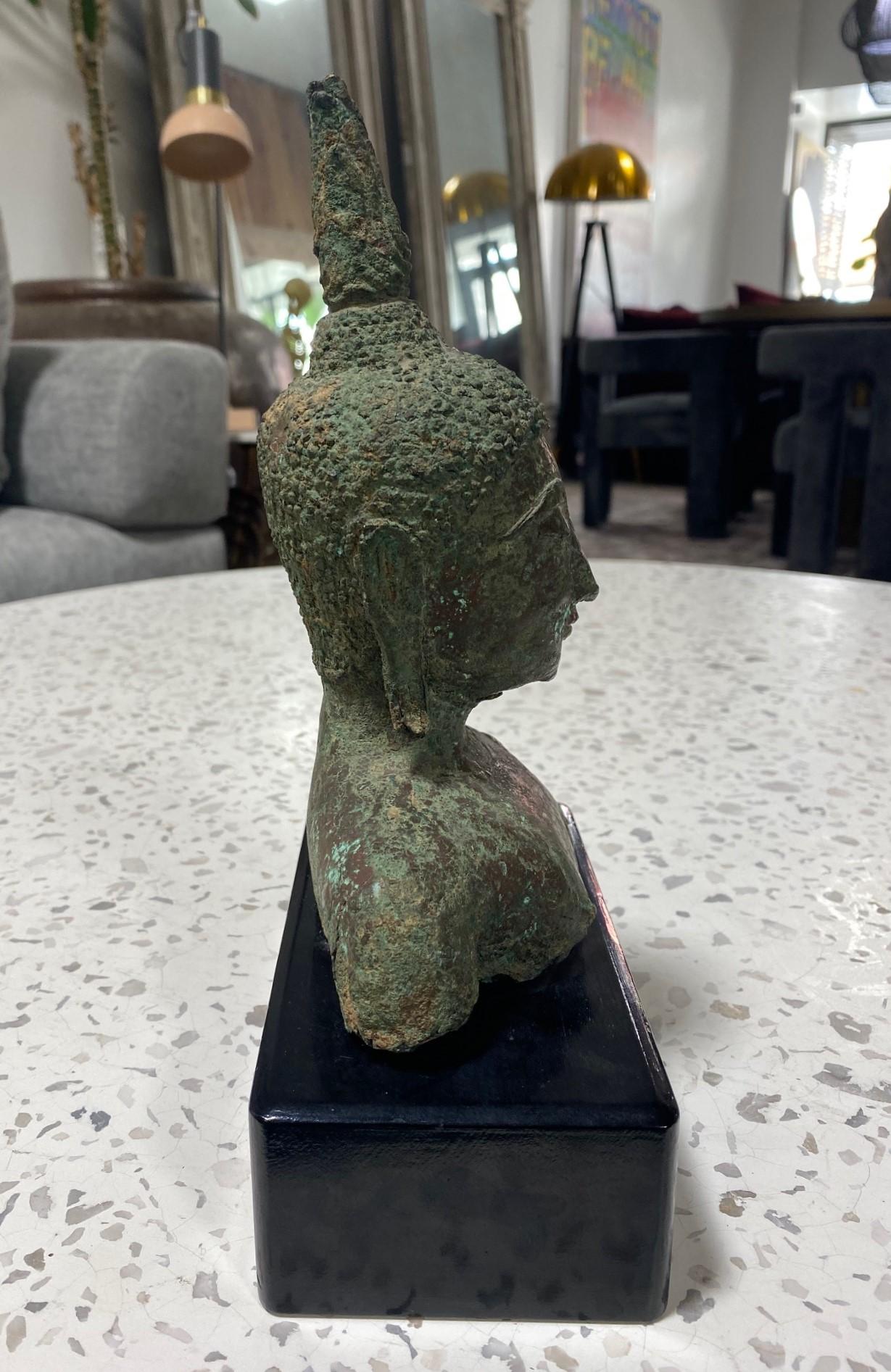 Bronze Thai Siam Asian Temple Shrine Buddha Head Bust Fragment 18th-19th Century For Sale 7
