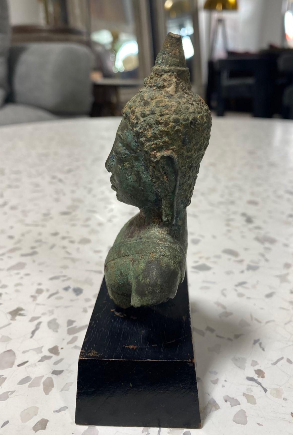 Bronze Thai Siam Asian Temple Shrine Buddha Head Bust Fragment 18th-19th Century For Sale 8