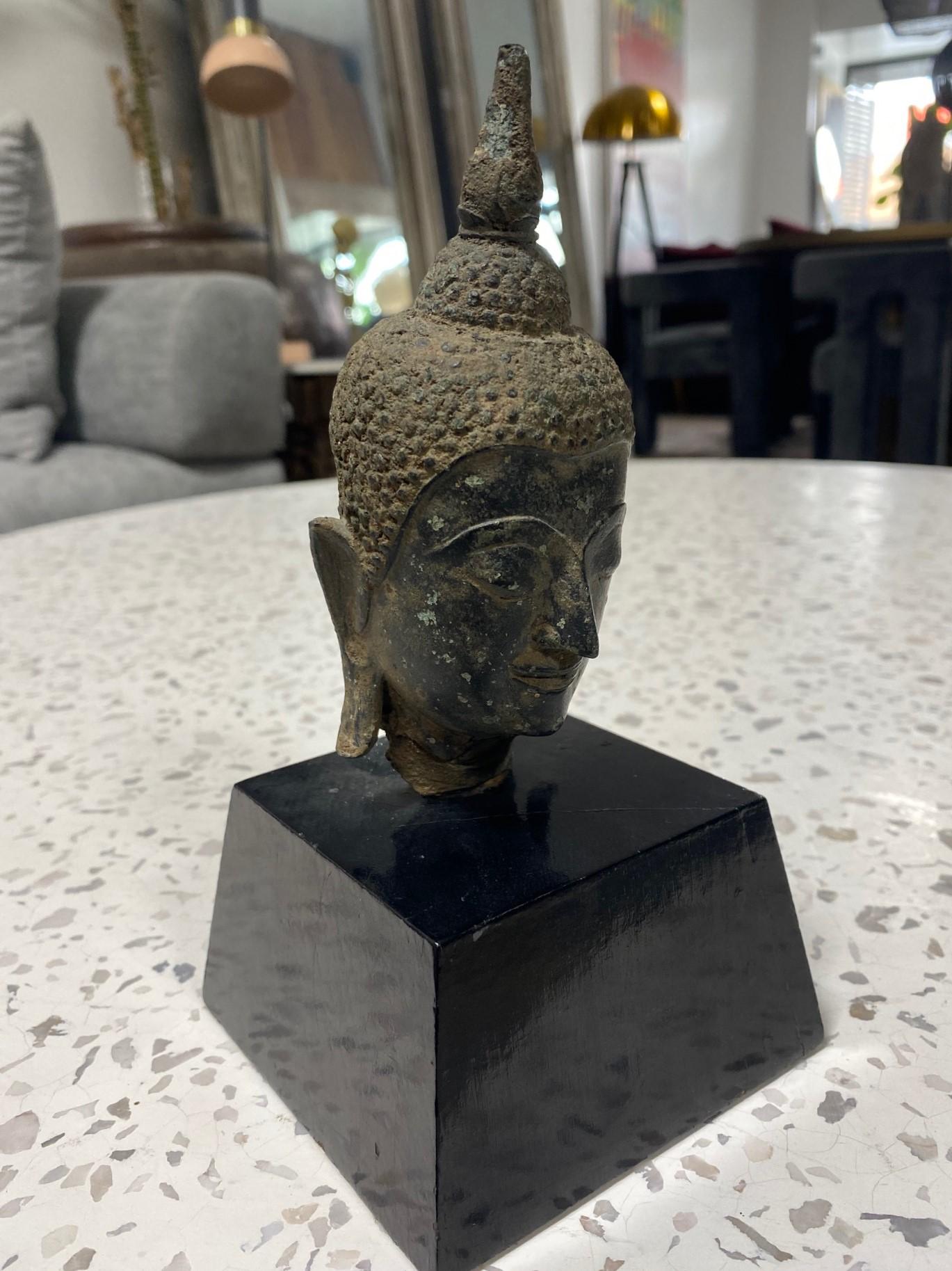 Bronze Thai Siam Asian Temple Shrine Buddha Head Bust Fragment 18th-19th Century For Sale 9