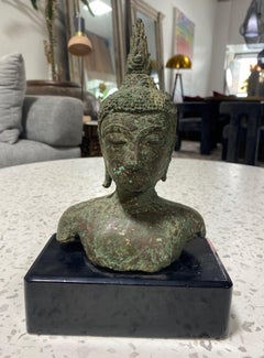 Bronze Thai Siam Asian Temple Shrine Buddha Head Bust Fragment 18th-19th Century
