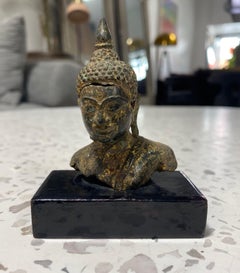 Bronze Thai Siam Asian Temple Shrine Buddha Head Bust Fragment 18th-19th Century