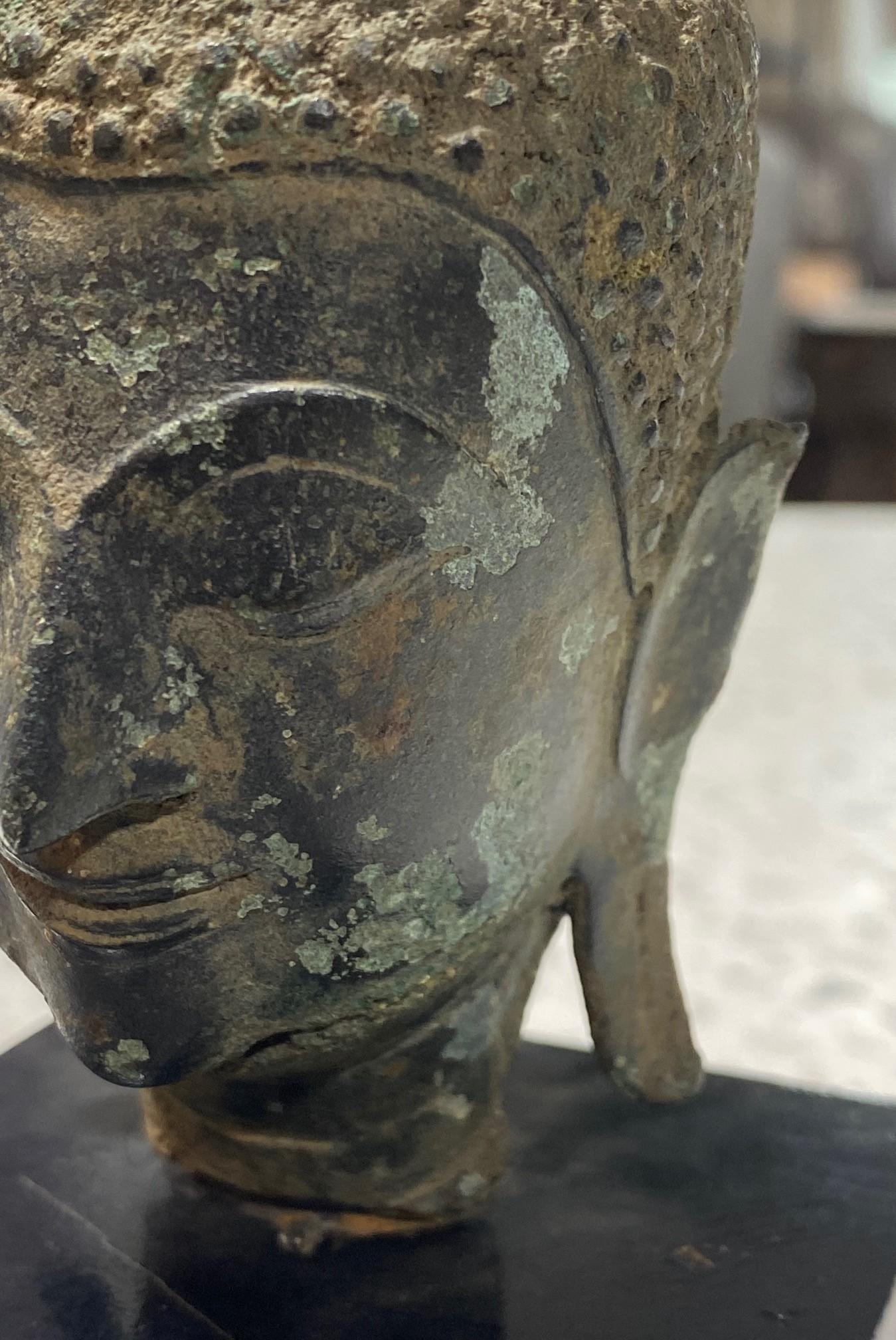 Bronze Thai Siam Asian Temple Shrine Buddha Head Bust Fragment 18th-19th Century For Sale 3