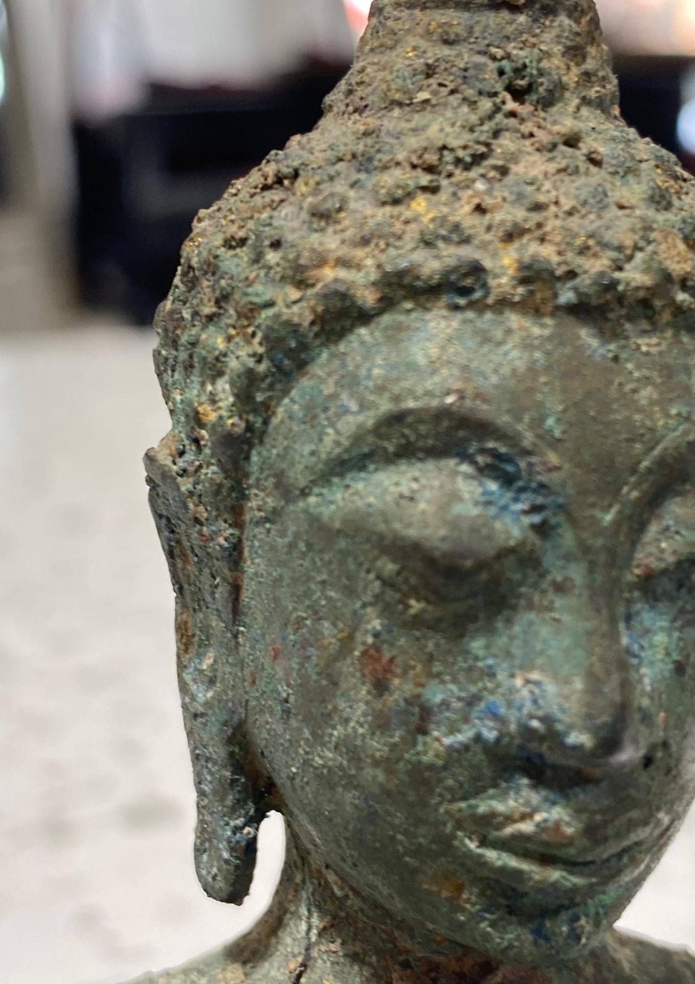 Bronze Thai Siam Asian Temple Shrine Buddha Head Bust Fragment 18th-19th Century For Sale 5
