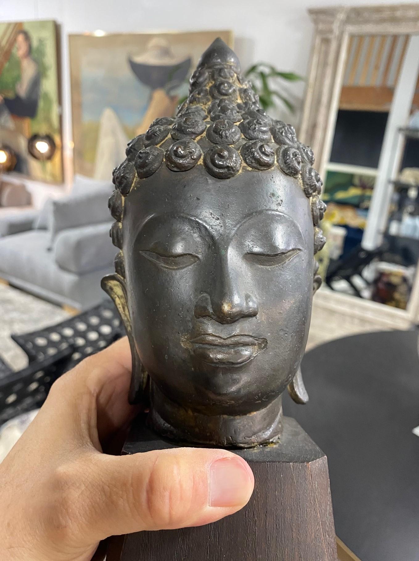 Thai Siam Asiatische Tempelschrein Buddha-Kopf-Büste-Fragment, Bronze im Angebot 12