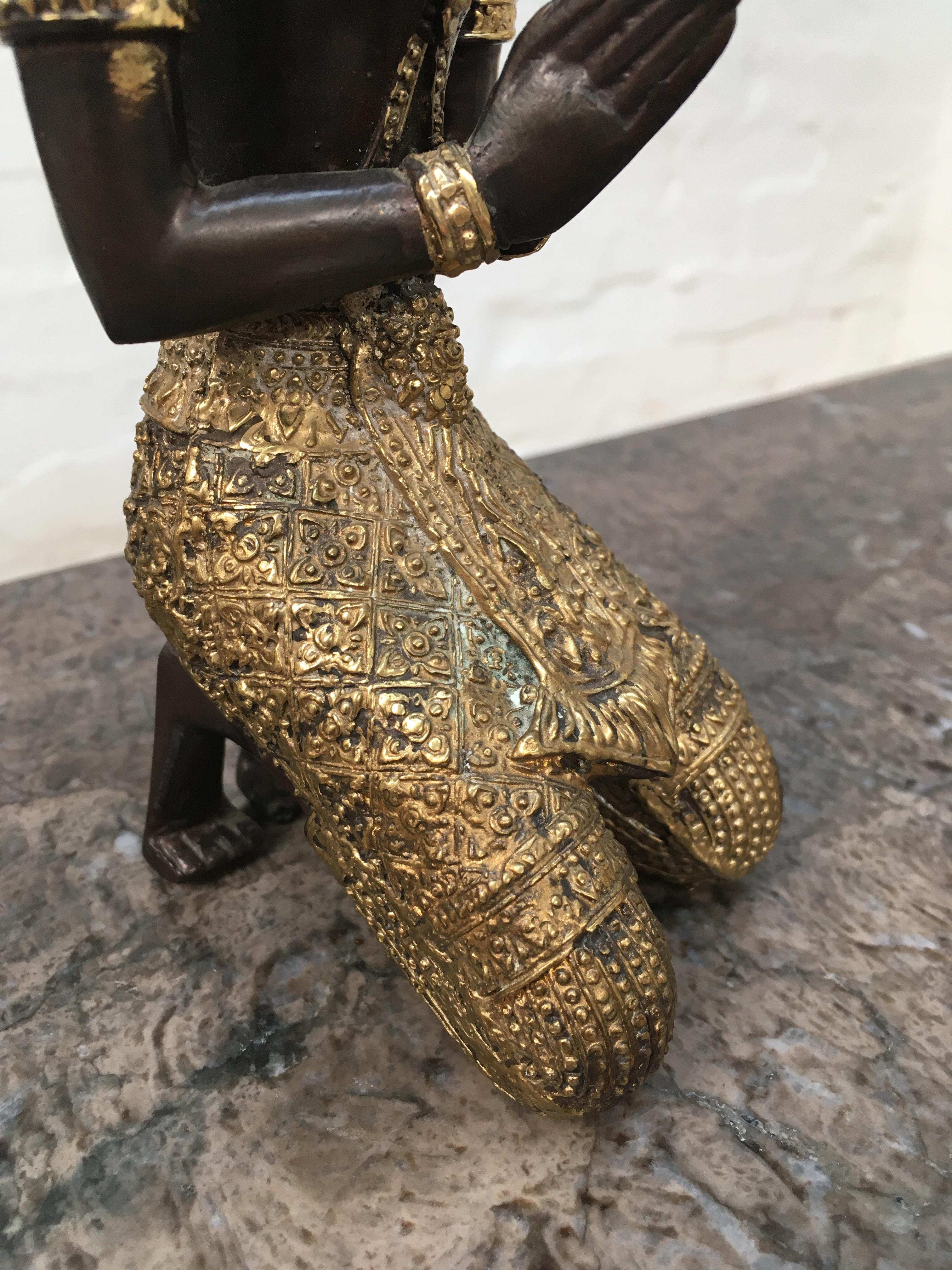 Bronze Thai Teppanom Kneeling Angel Buddha Statuette, 1940s 3