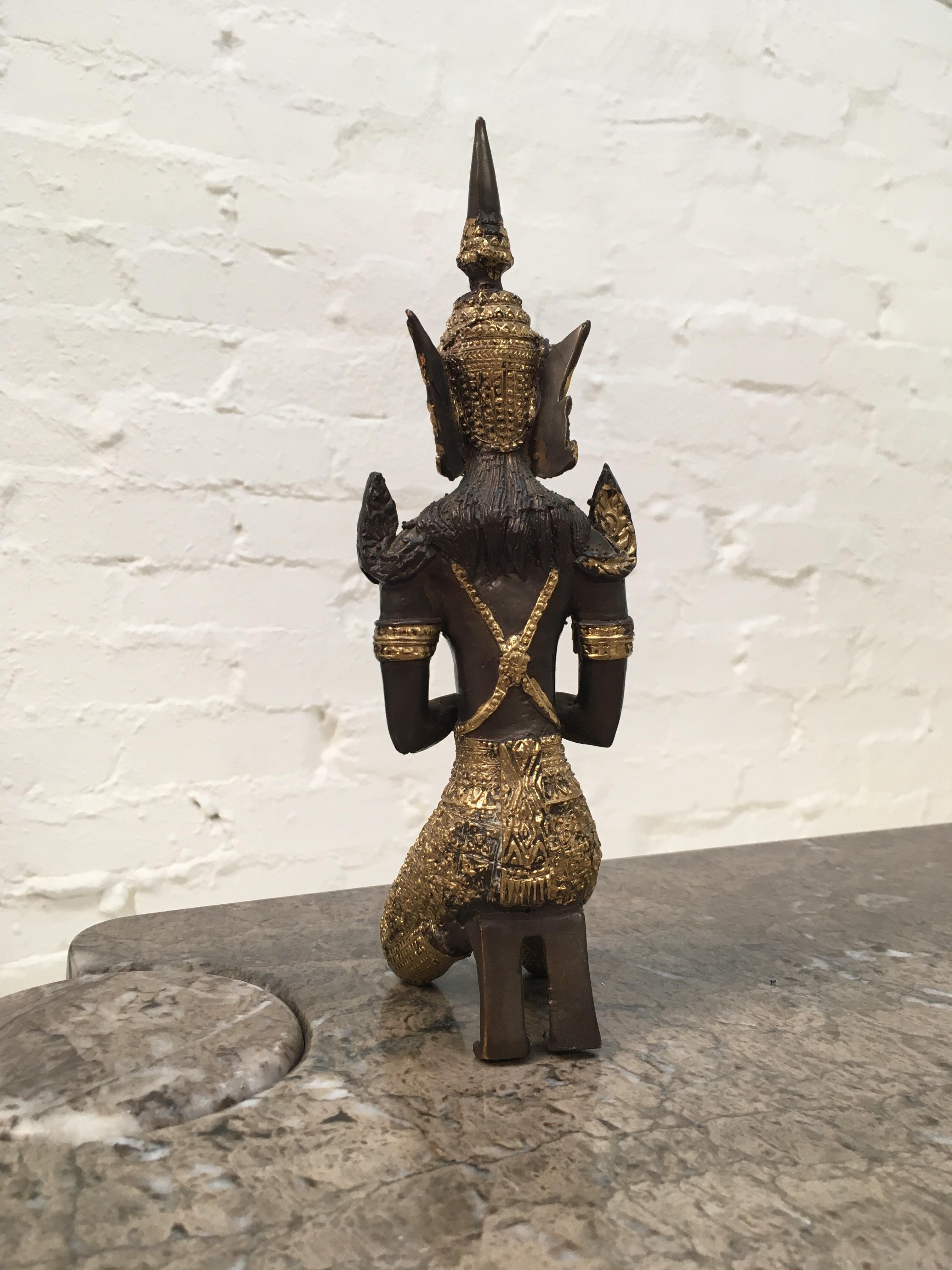 Bronze Thai Teppanom Kneeling Angel Buddha Statuette, 1940s In Good Condition In Melbourne, AU