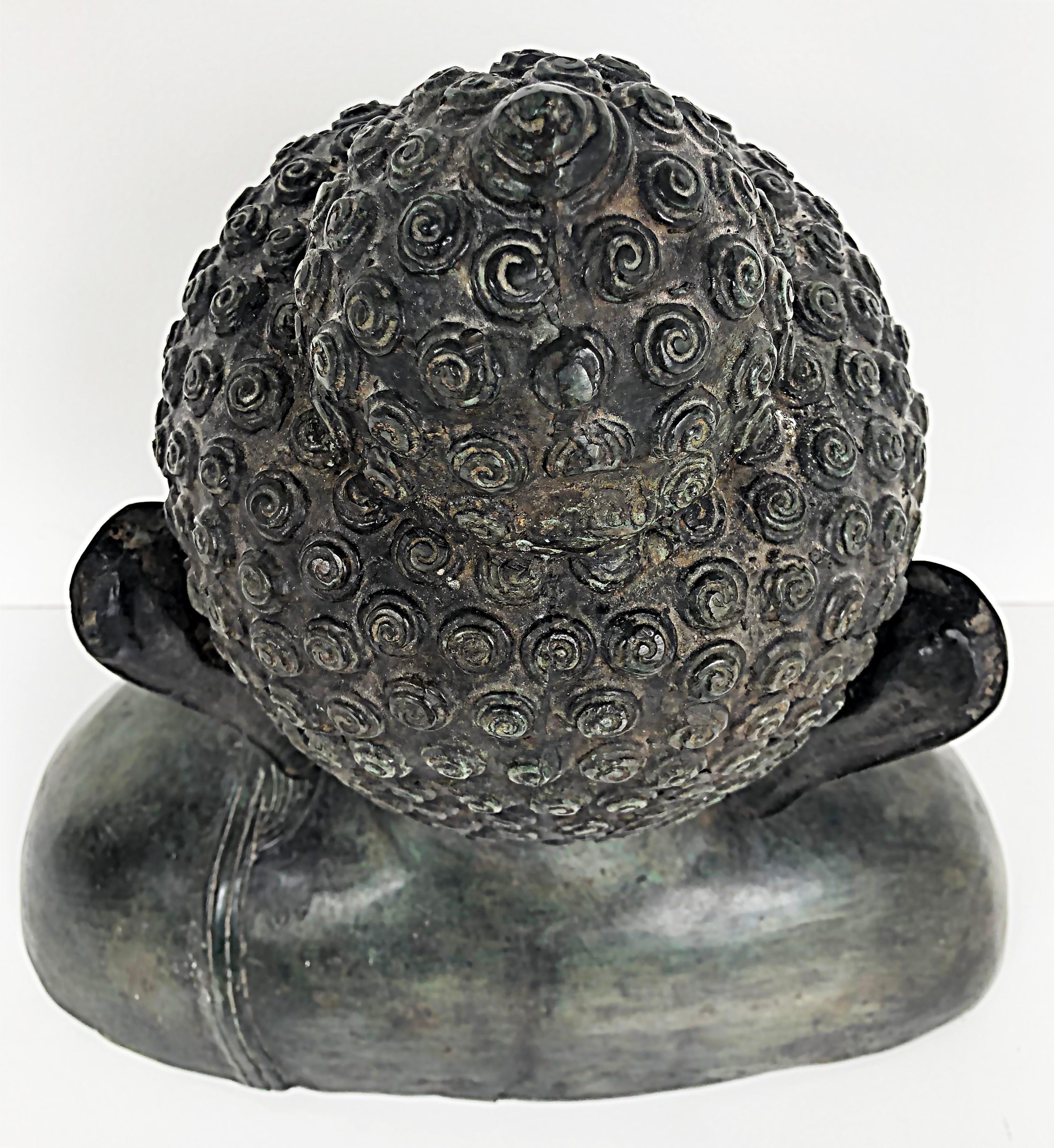 Bronze Thailand Figurative Buddha Sculpture Bust, 20th Century with Patina For Sale 9
