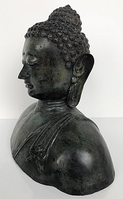 Bronze Thailand Figurative Buddha Sculpture Bust, 20th Century with Patina